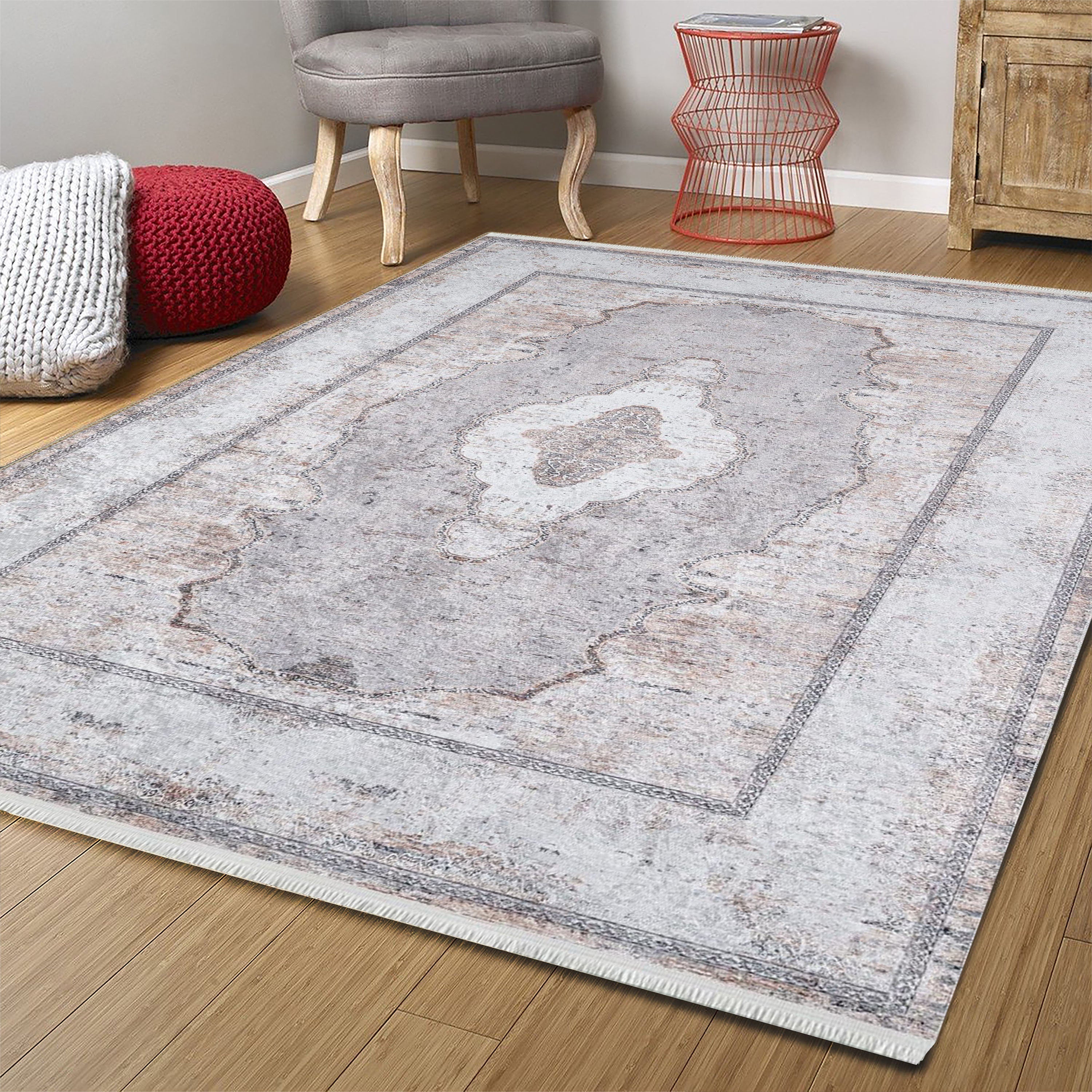 Sali Neutral Turkish Ivory Beige Gray Rug