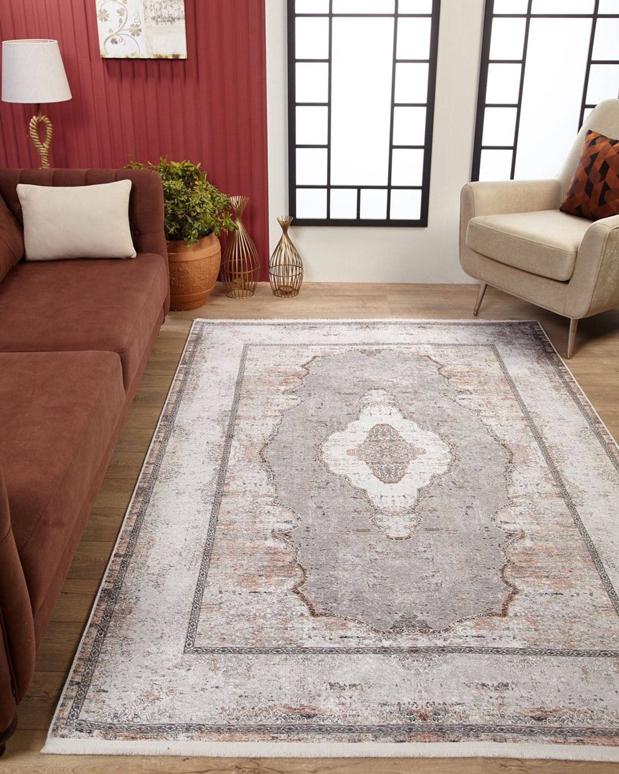 Sali Neutral Turkish Ivory Beige Gray Rug