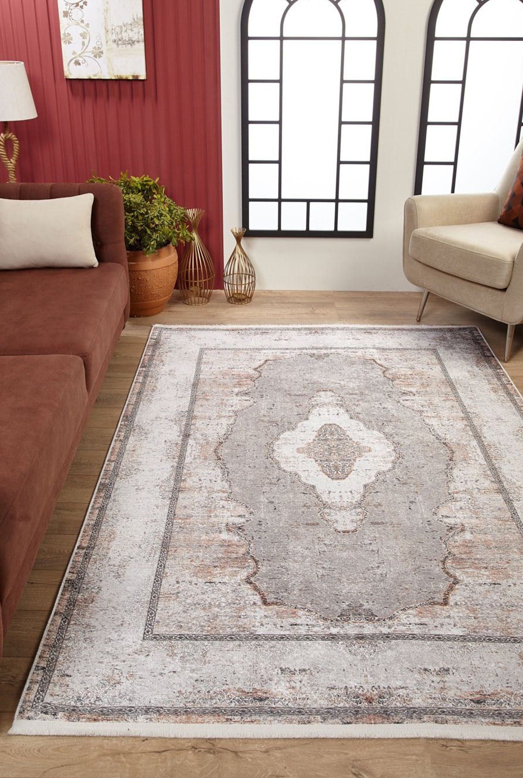 Sali Neutral Turkish Ivory Beige Gray Rug