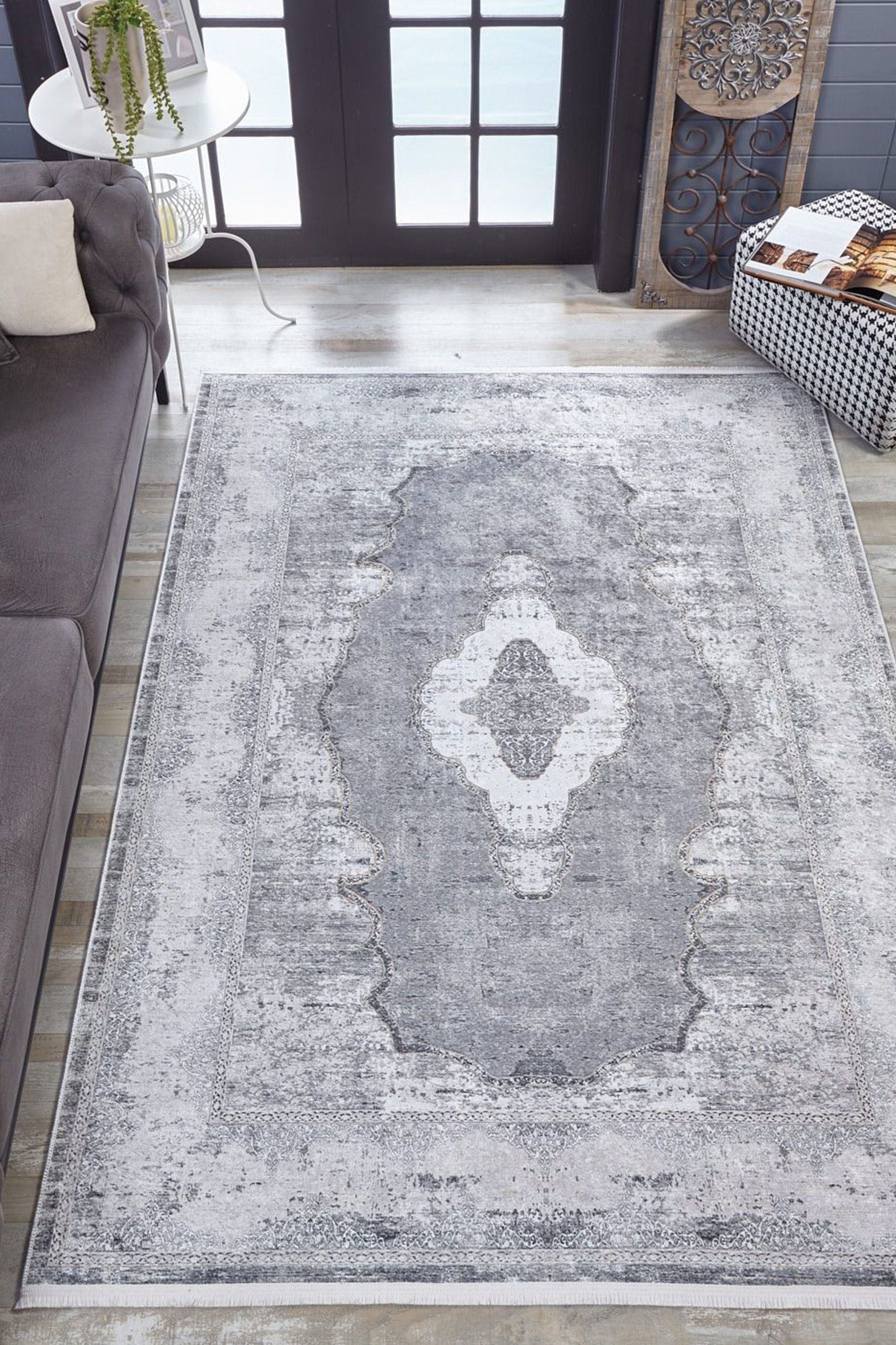 Sali Neutral Turkish Ivory Beige Gray Rug