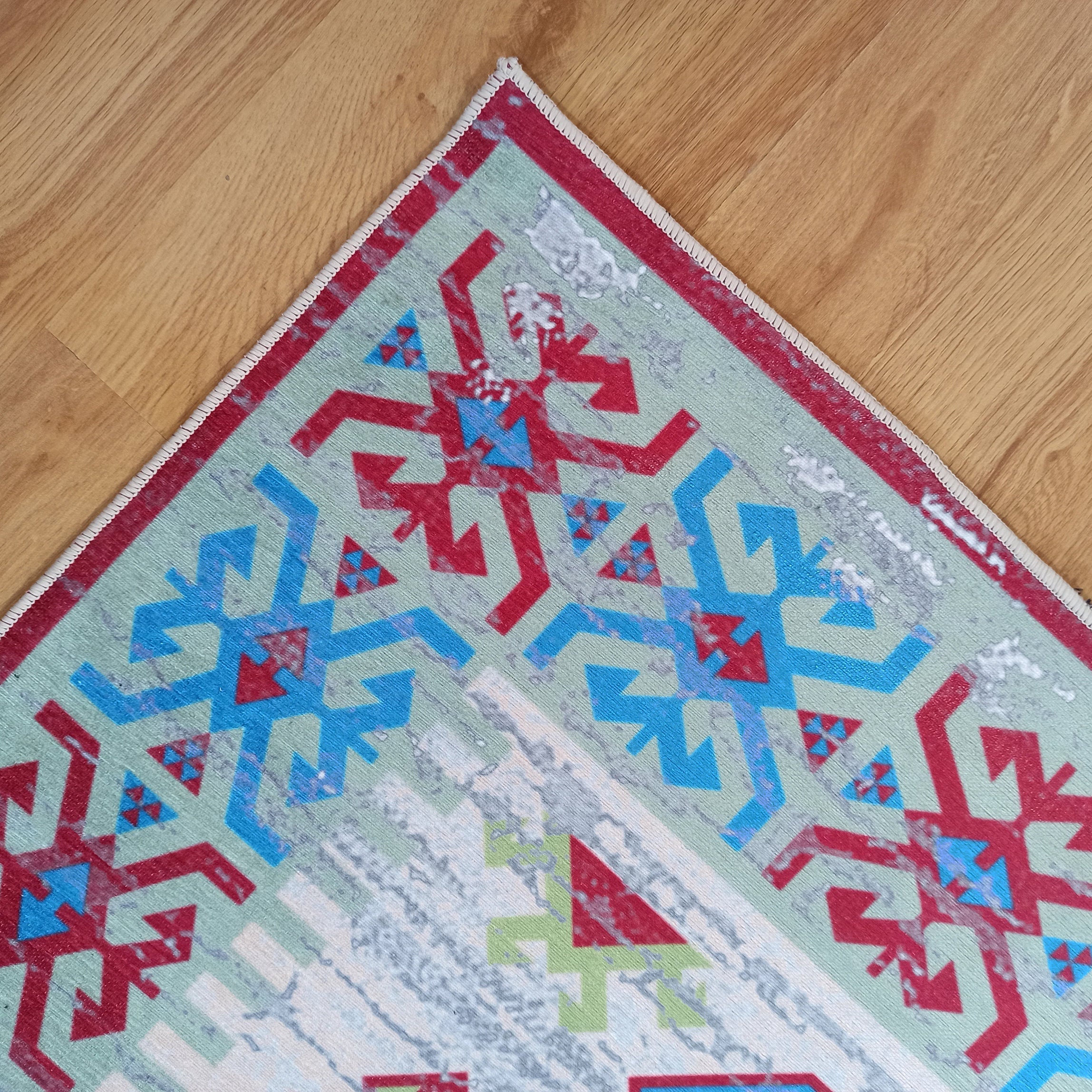Sama Rug Turkish Faded Beige Red Green Blue Rug