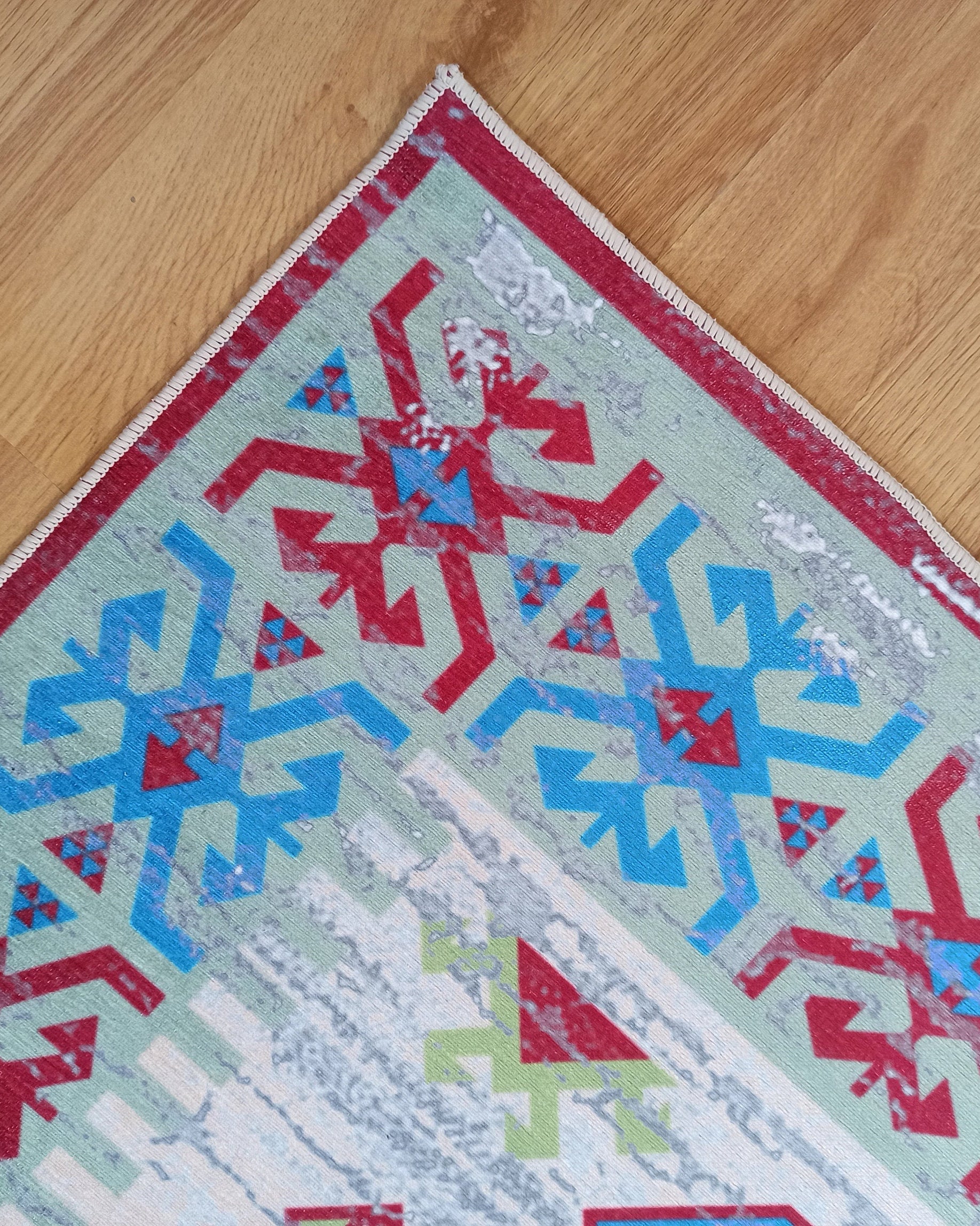Sama Rug Turkish Faded Beige Red Green Blue Rug