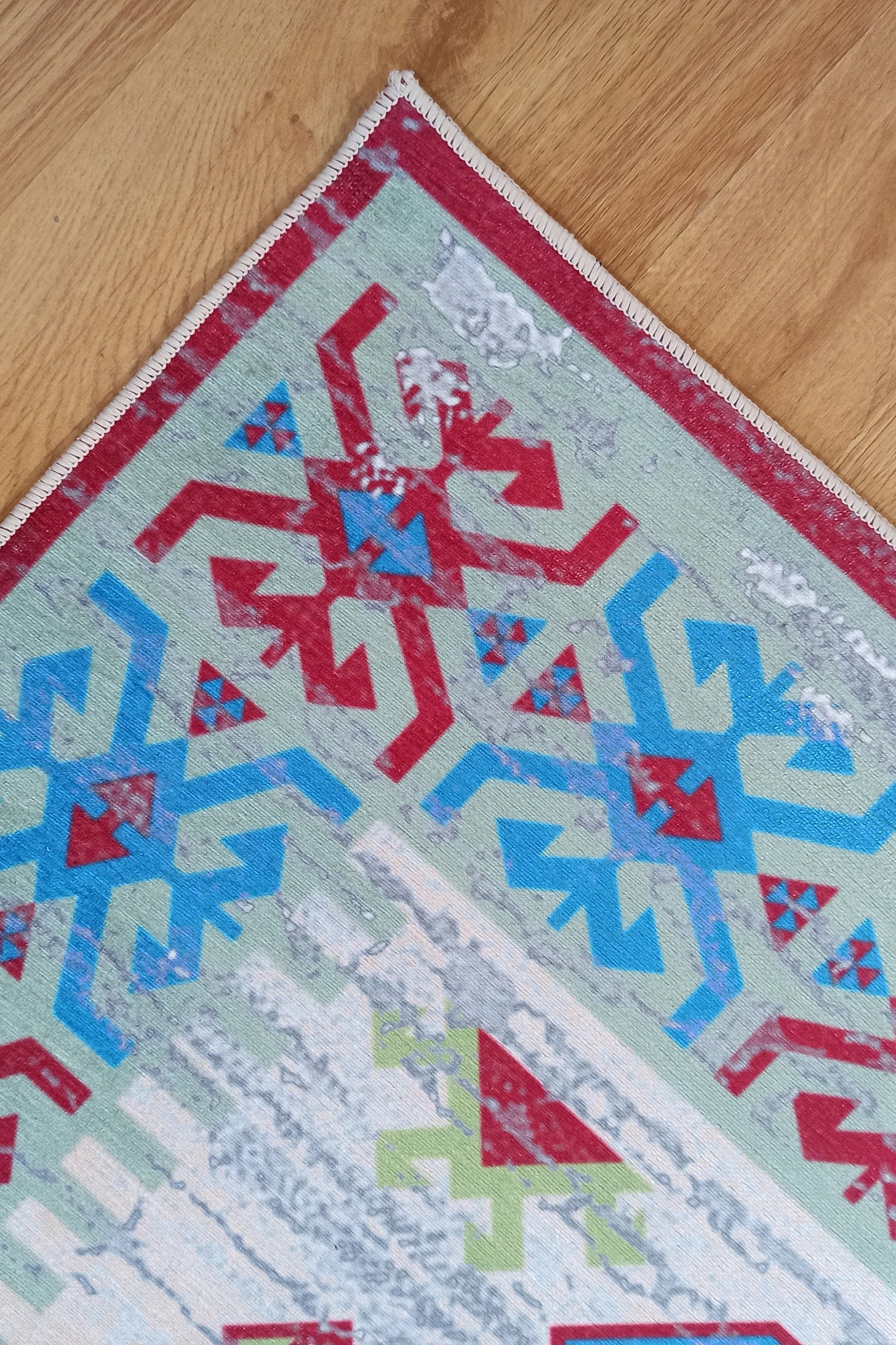 Sama Rug Turkish Faded Beige Red Green Blue Rug