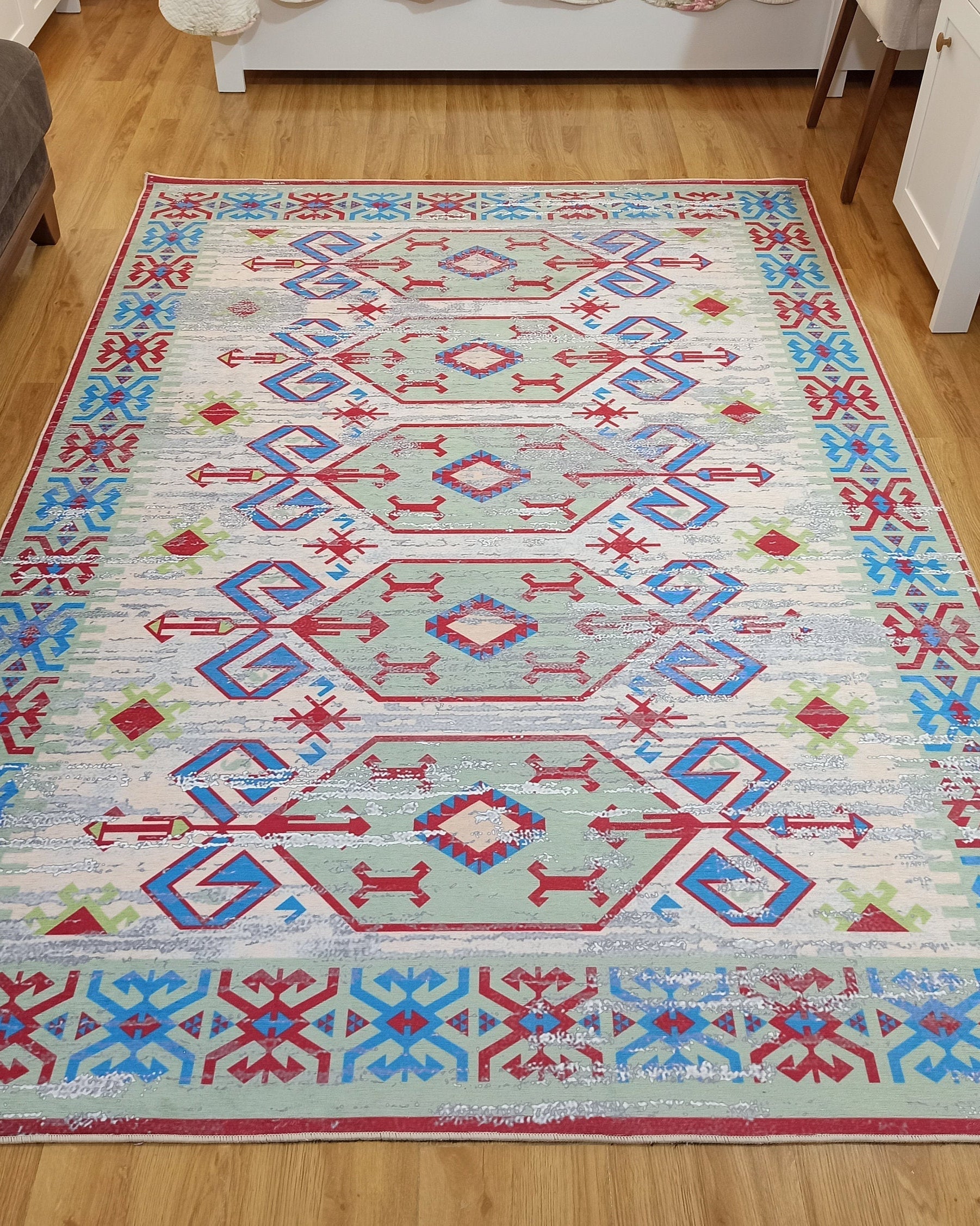 Sama Rug Turkish Faded Beige Red Green Blue Rug
