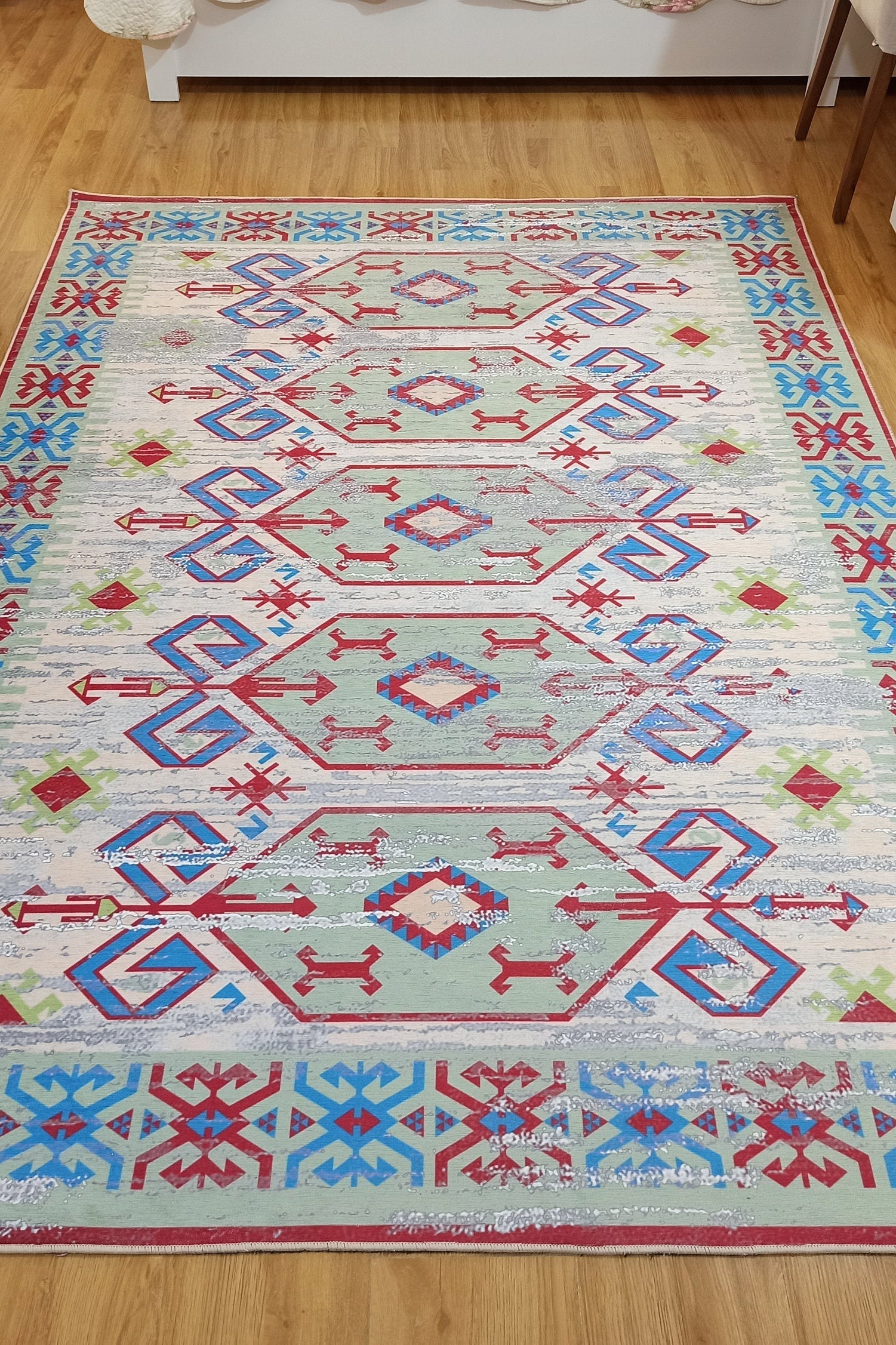 Sama Rug Turkish Faded Beige Red Green Blue Rug