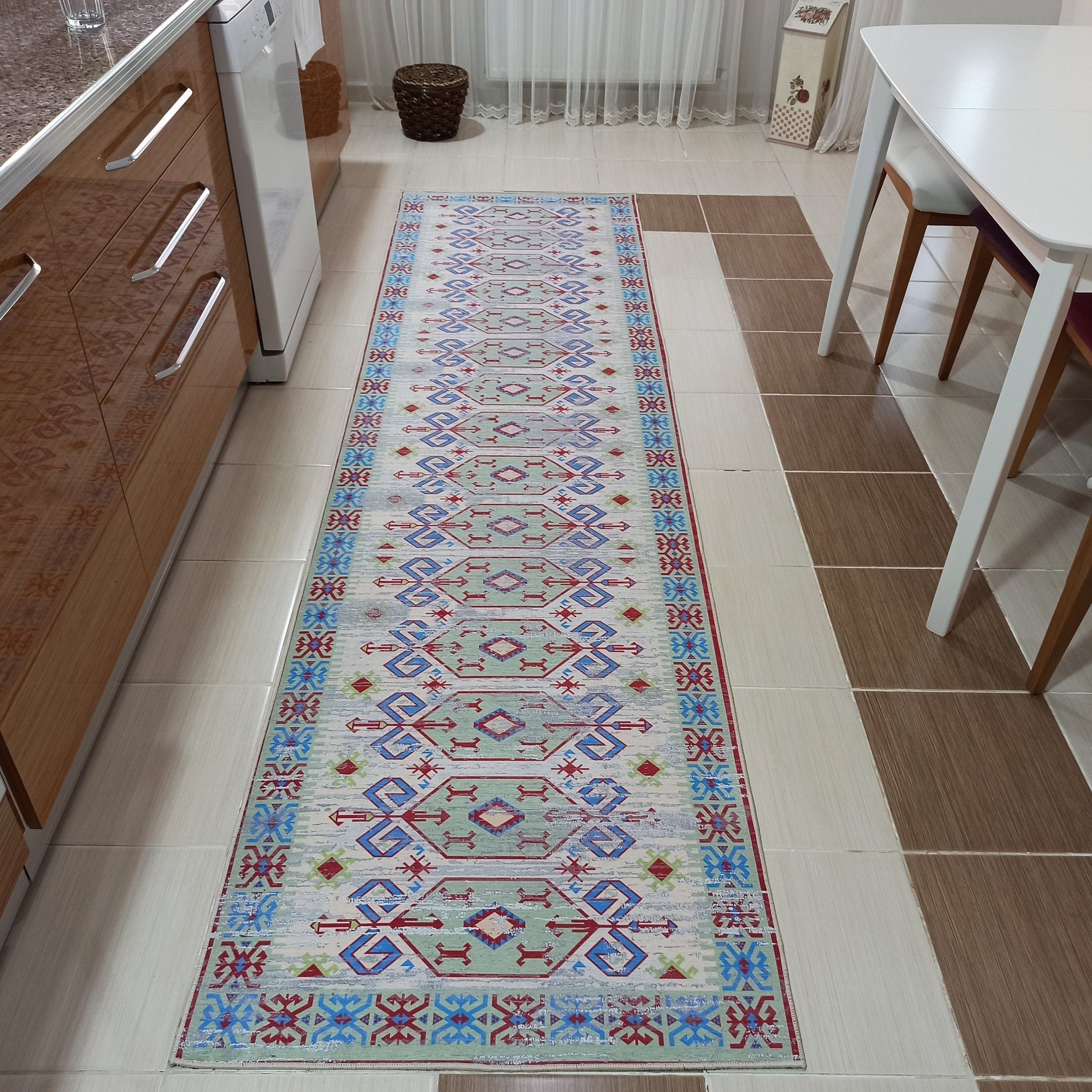 Sama Rug Turkish Faded Beige Red Green Blue Rug