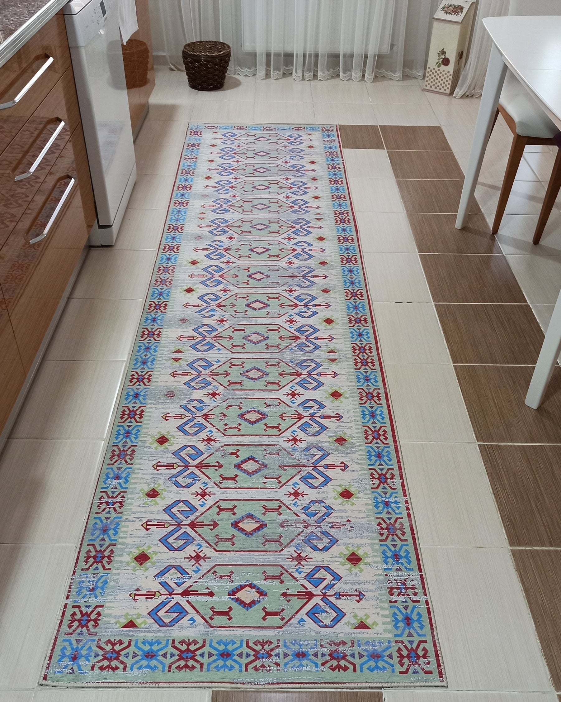 Sama Rug Turkish Faded Beige Red Green Blue Rug