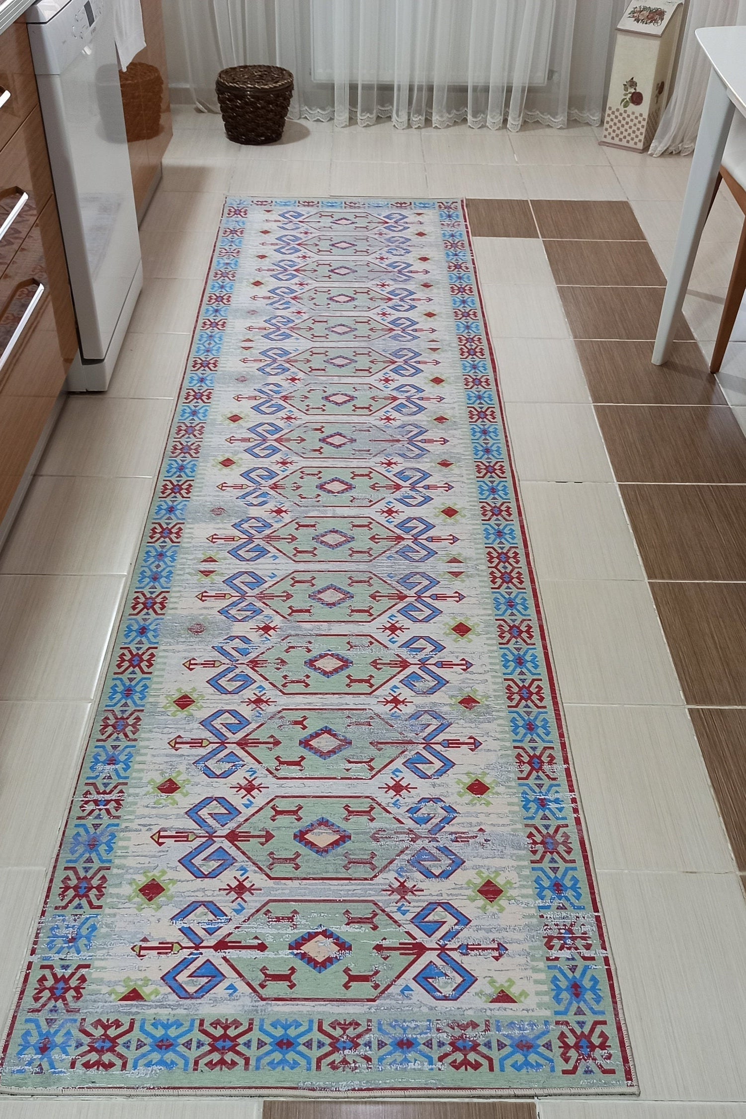 Sama Rug Turkish Faded Beige Red Green Blue Rug