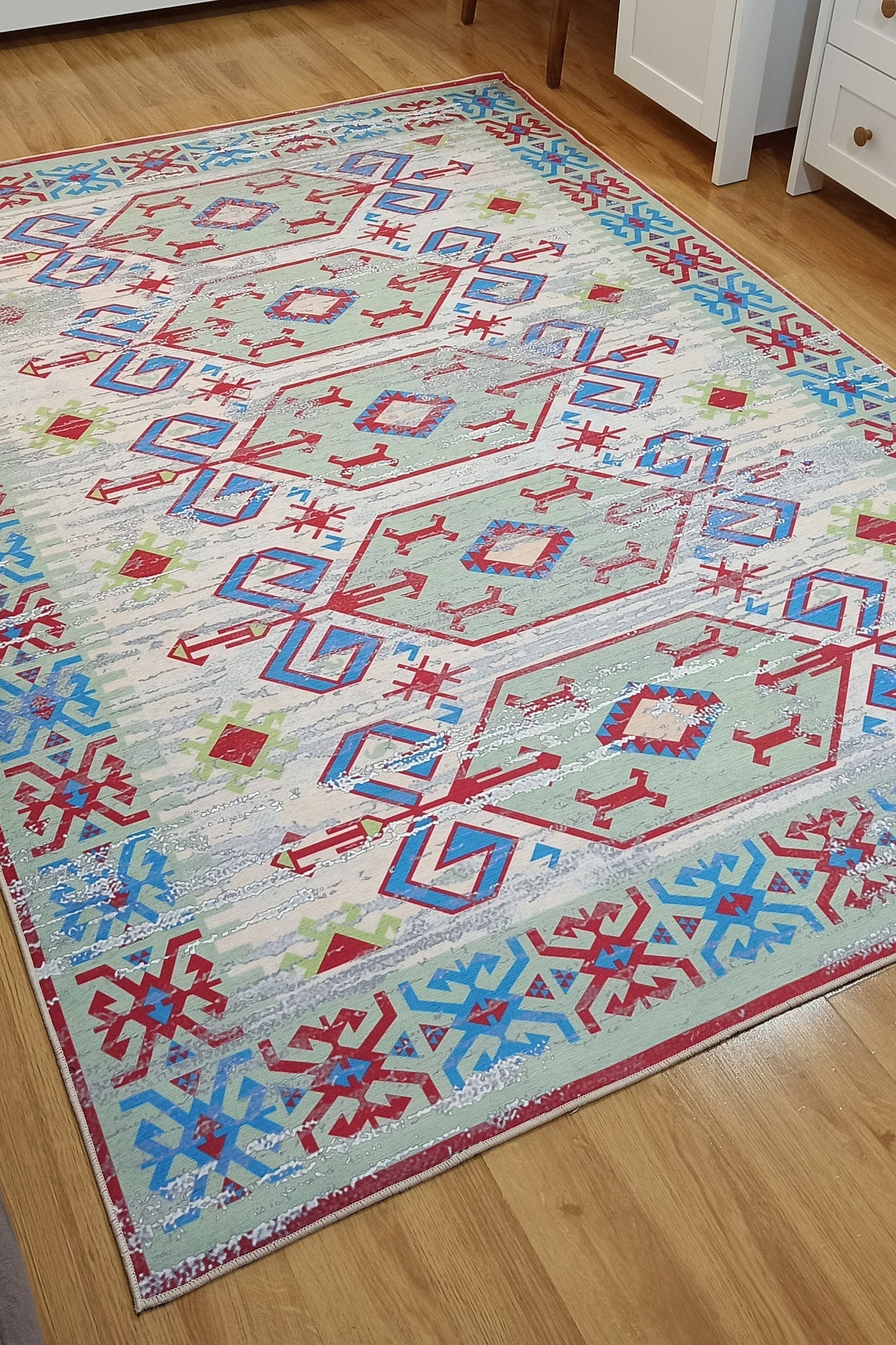 Sama Rug Turkish Faded Beige Red Green Blue Rug