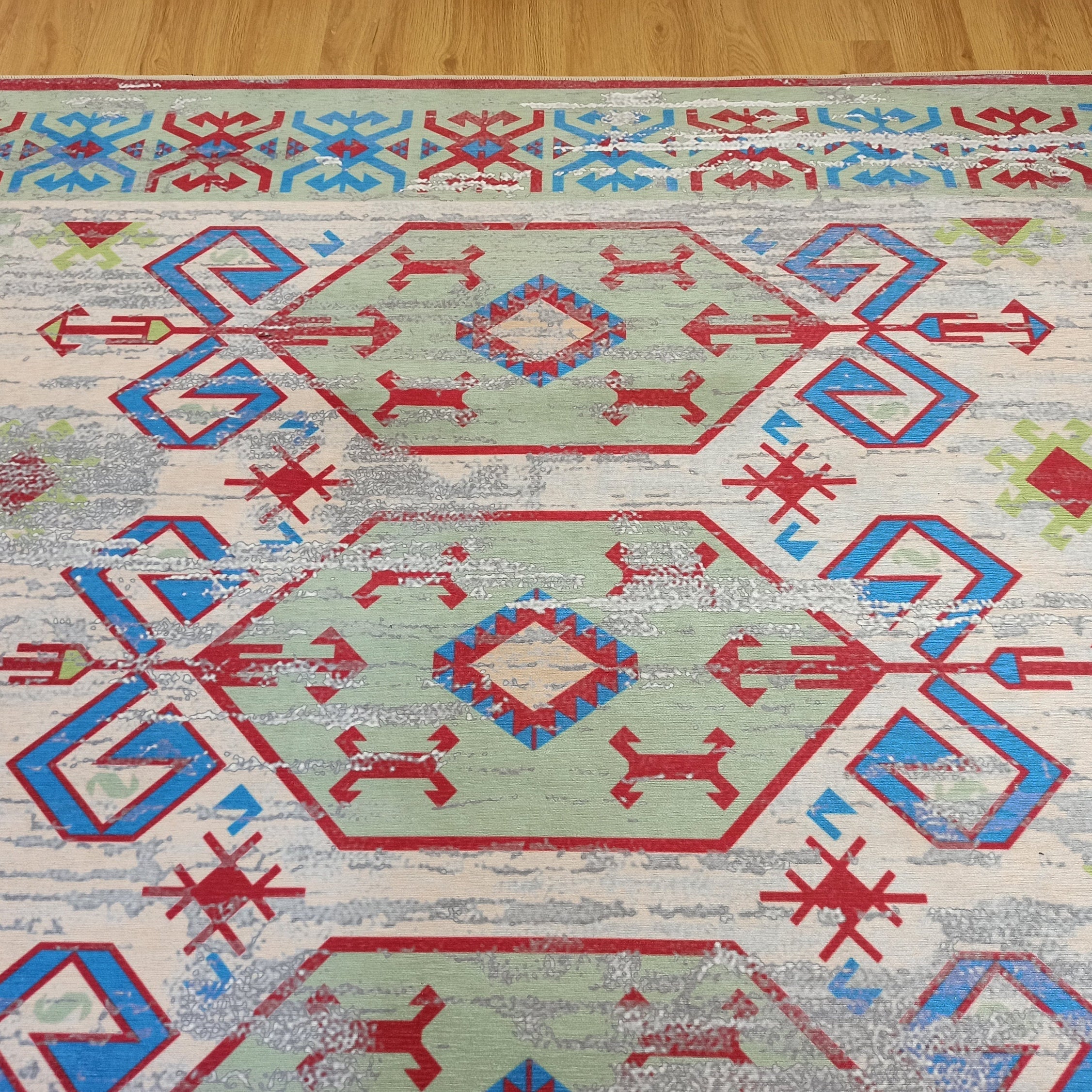 Sama Rug Turkish Faded Beige Red Green Blue Rug