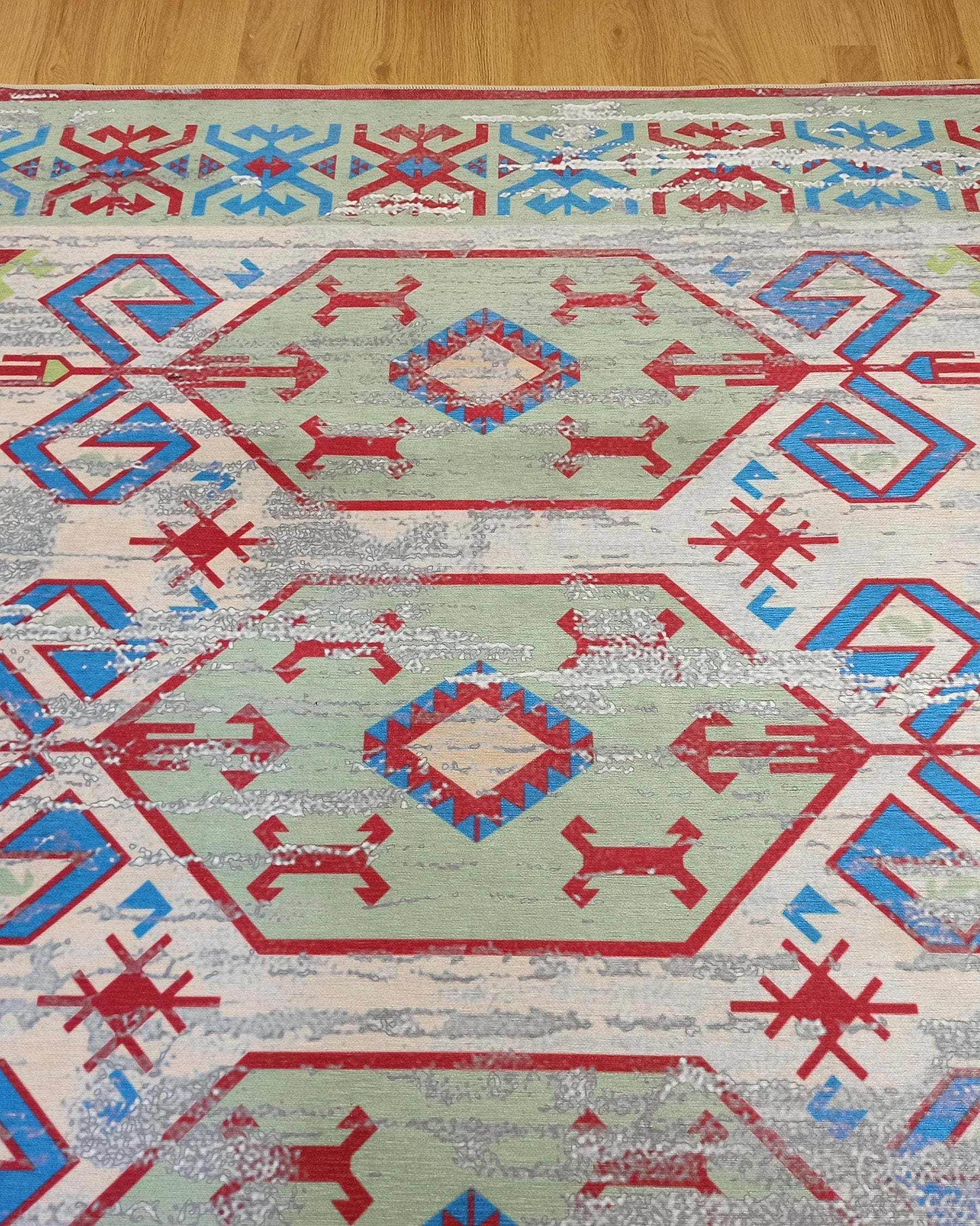 Sama Rug Turkish Faded Beige Red Green Blue Rug
