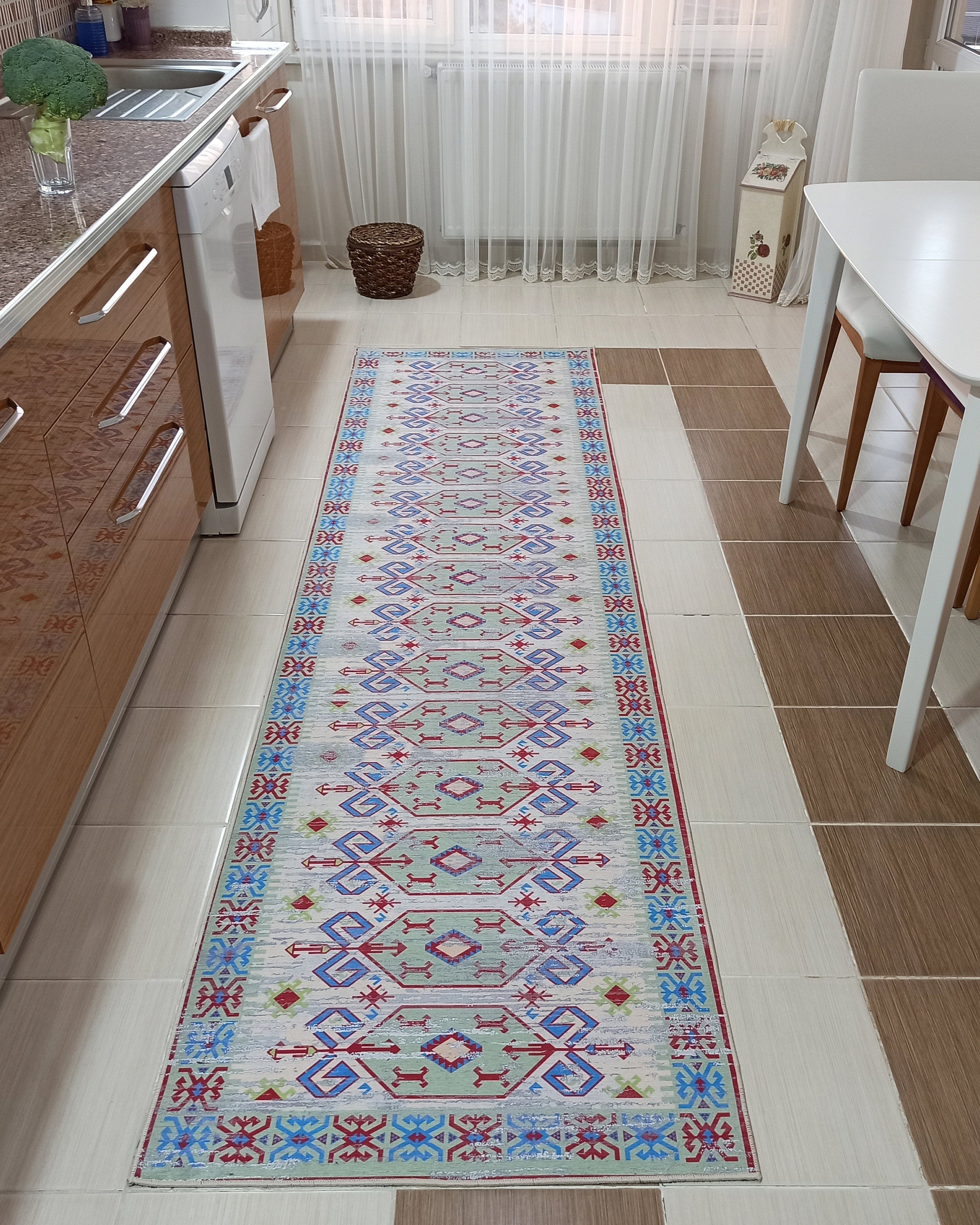 Sama Rug Turkish Faded Beige Red Green Blue Rug