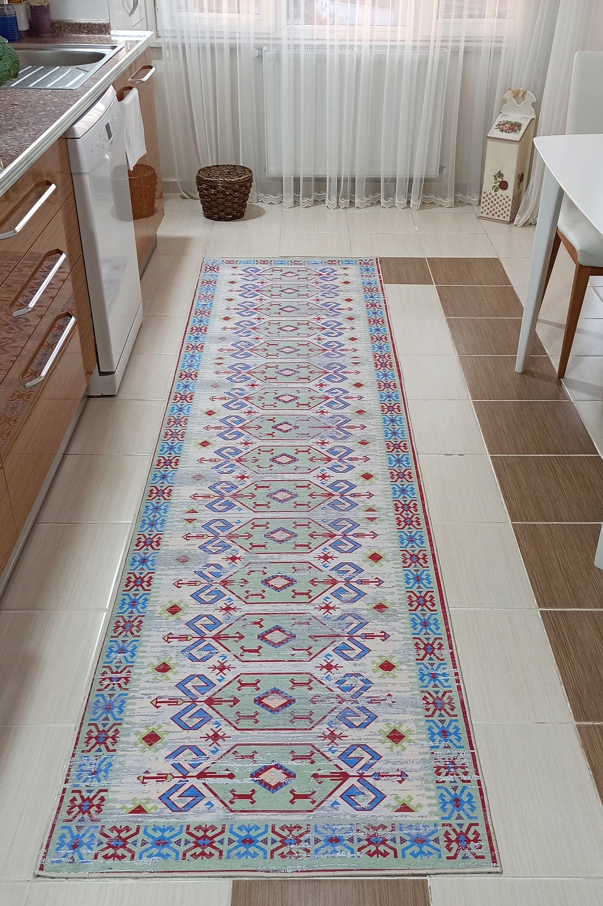 Sama Rug Turkish Faded Beige Red Green Blue Rug