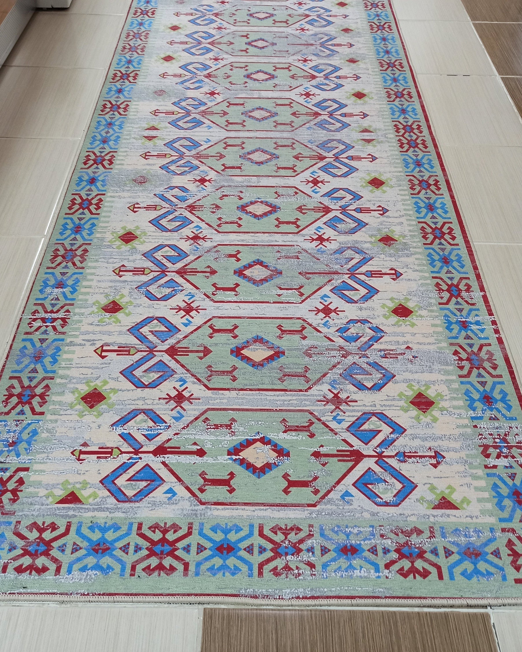 Sama Rug Turkish Faded Beige Red Green Blue Rug