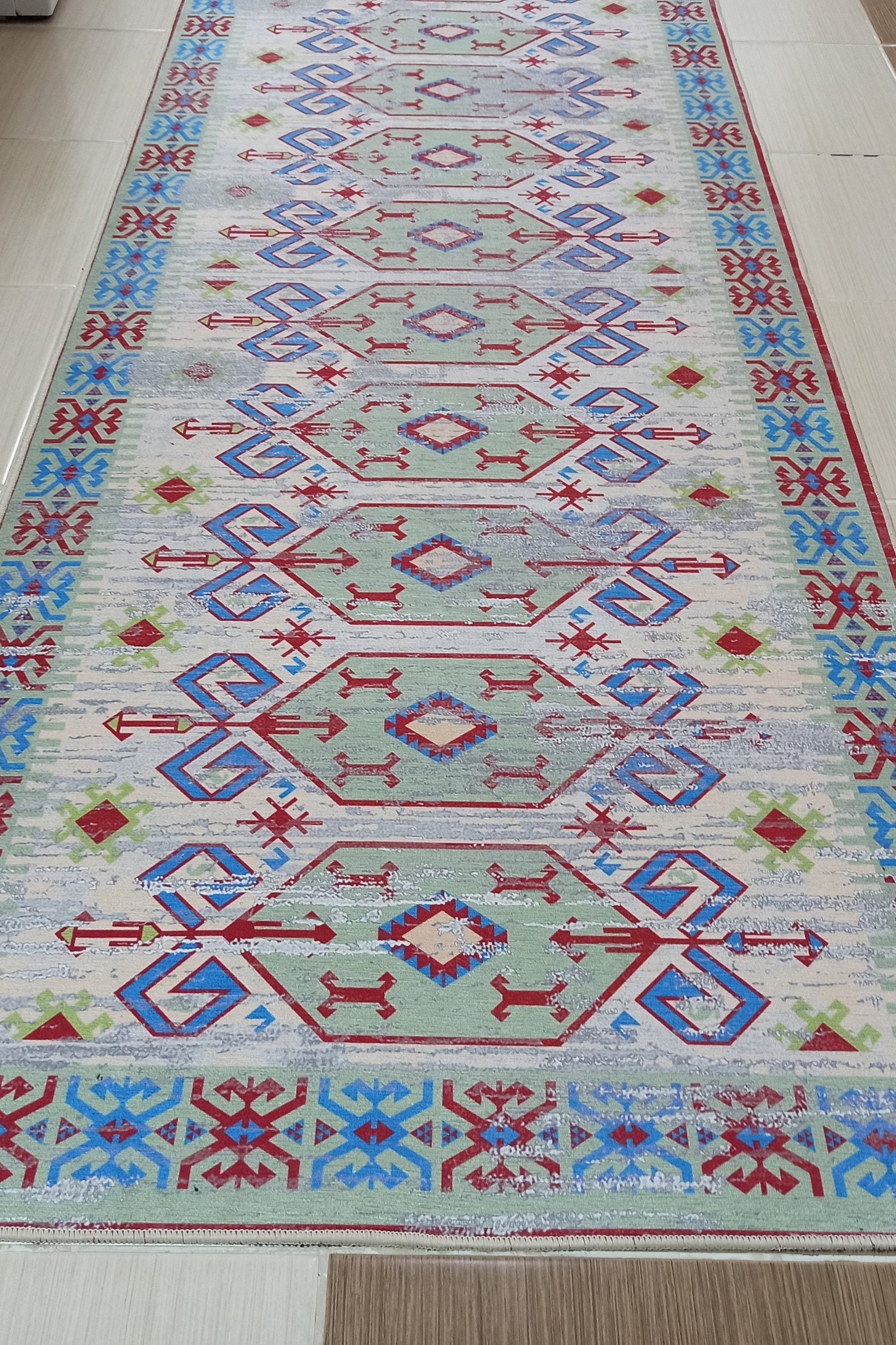 Sama Rug Turkish Faded Beige Red Green Blue Rug