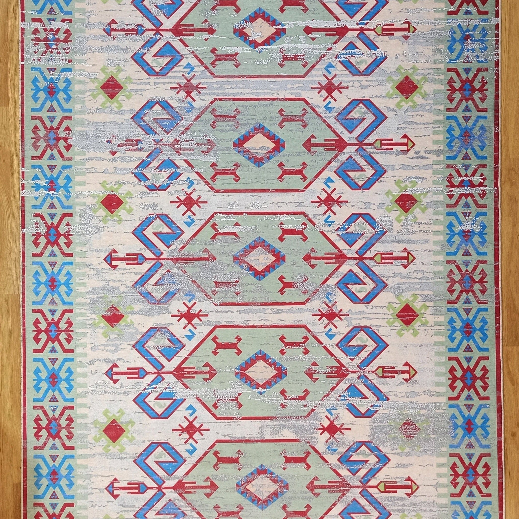 Sama Rug Turkish Faded Beige Red Green Blue Rug