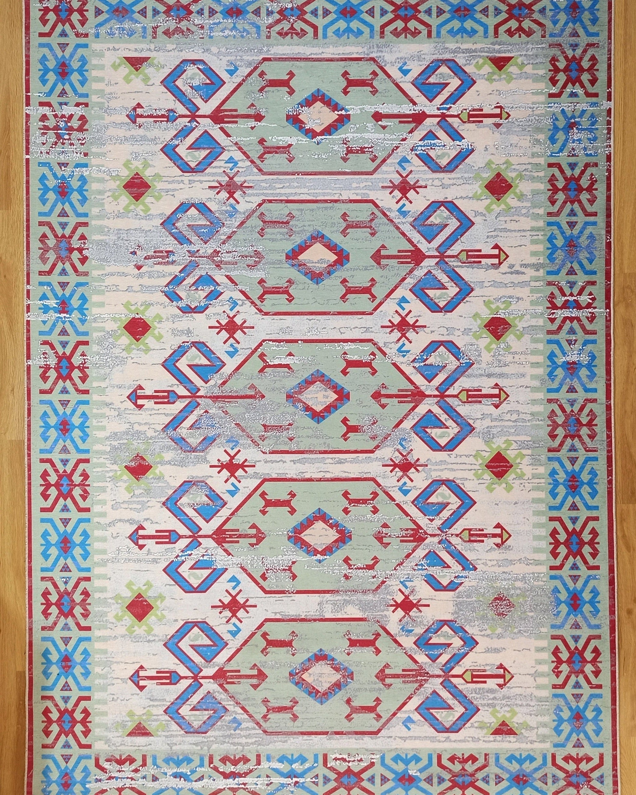 Sama Rug Turkish Faded Beige Red Green Blue Rug