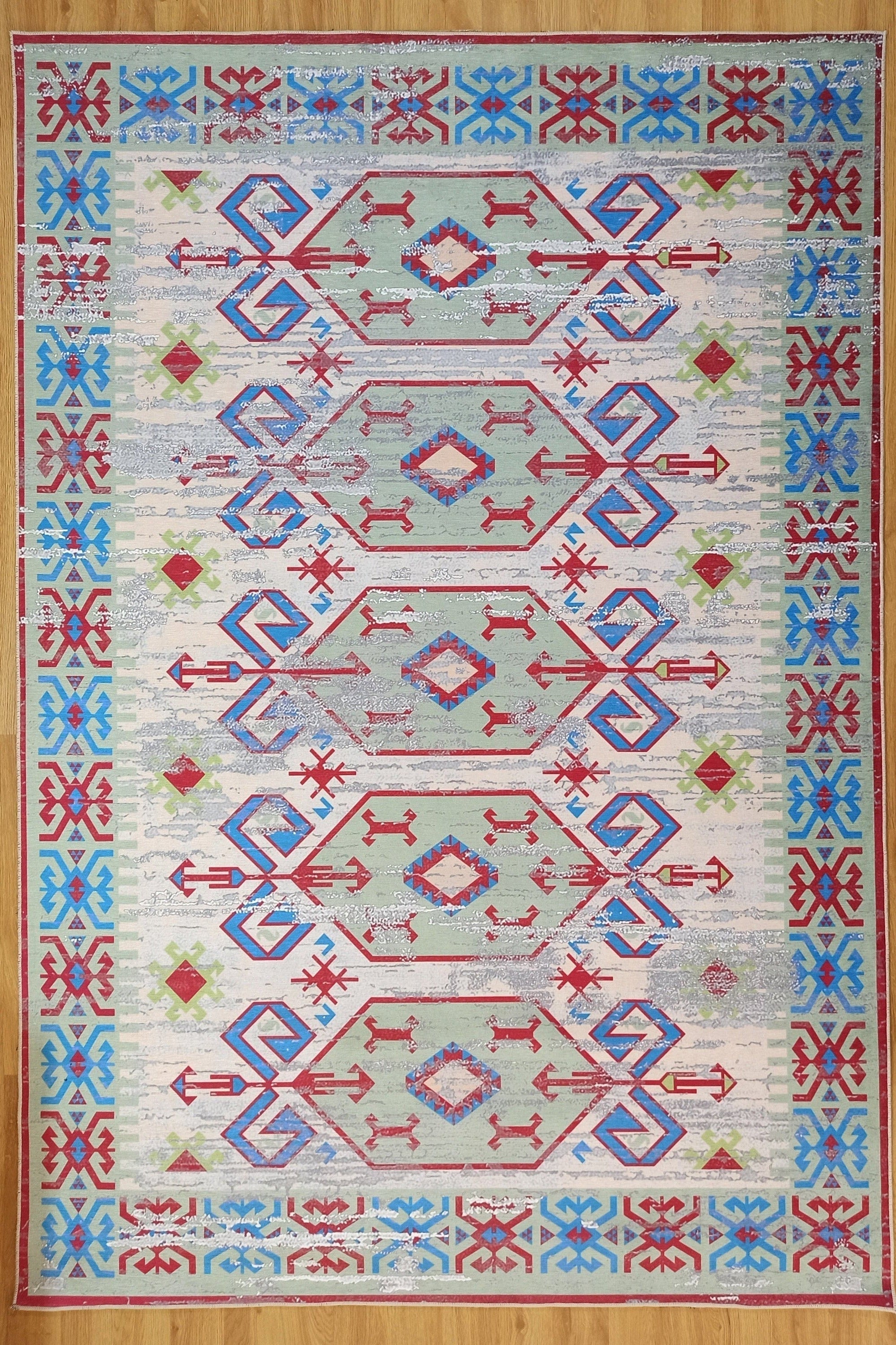 Sama Rug Turkish Faded Beige Red Green Blue Rug