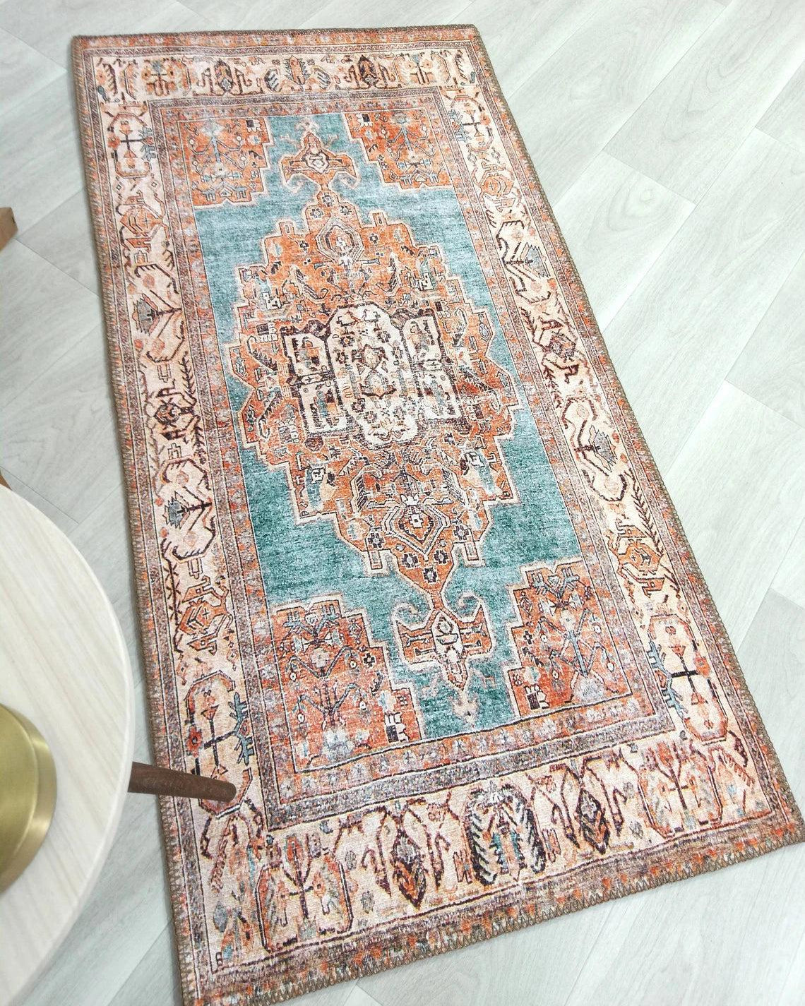 Samiha Rug Turkish Orange Beige Turquoise Rug
