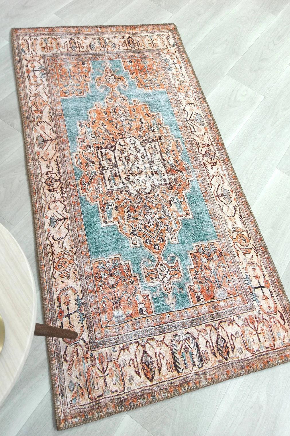 Samiha Rug Turkish Orange Beige Turquoise Rug