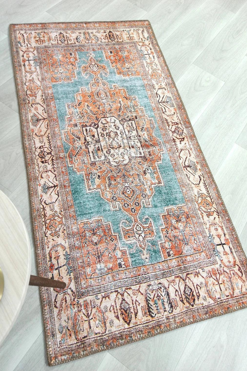 Samiha Rug Turkish Orange Beige Turquoise Rug