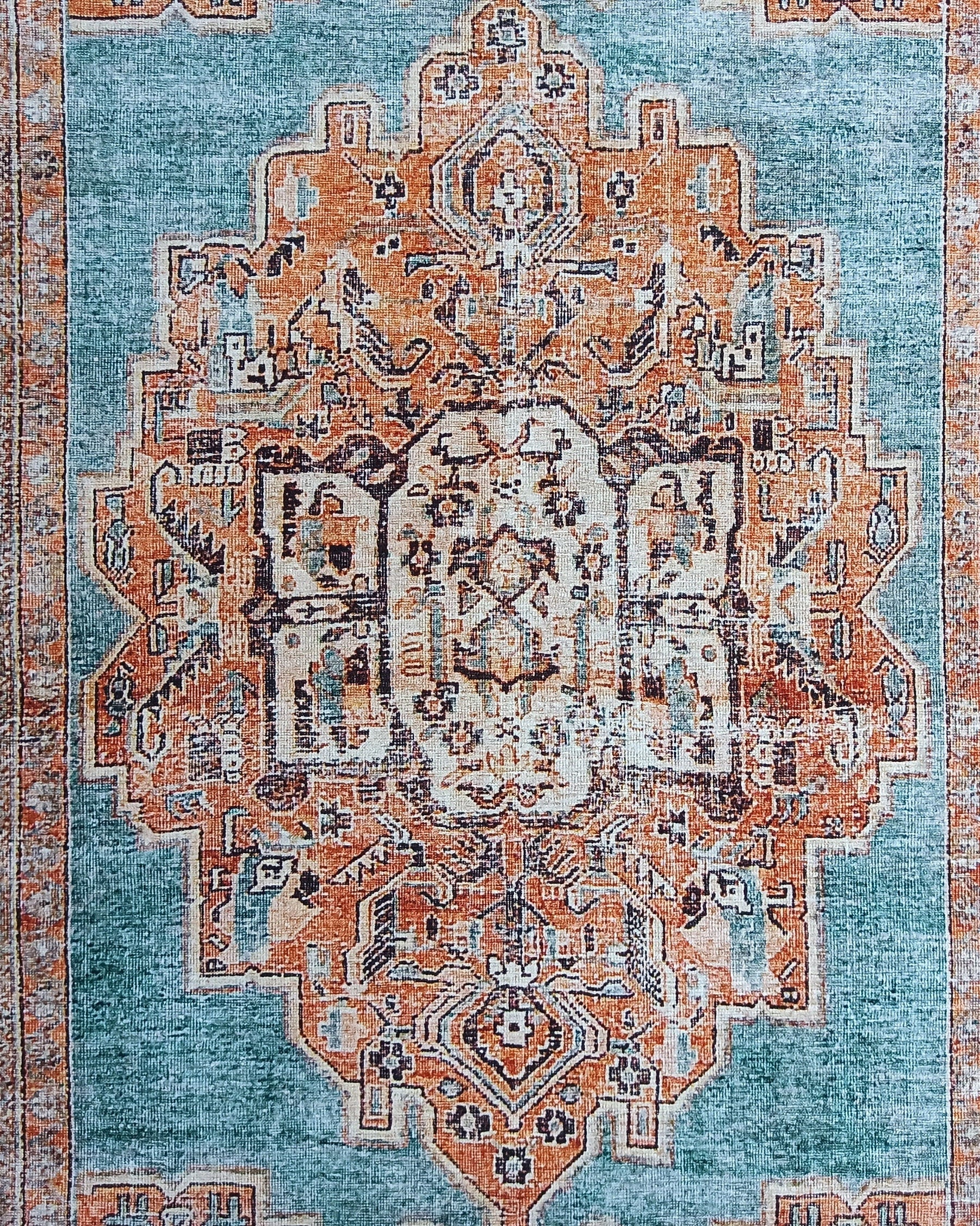 Samiha Rug Turkish Orange Beige Turquoise Rug