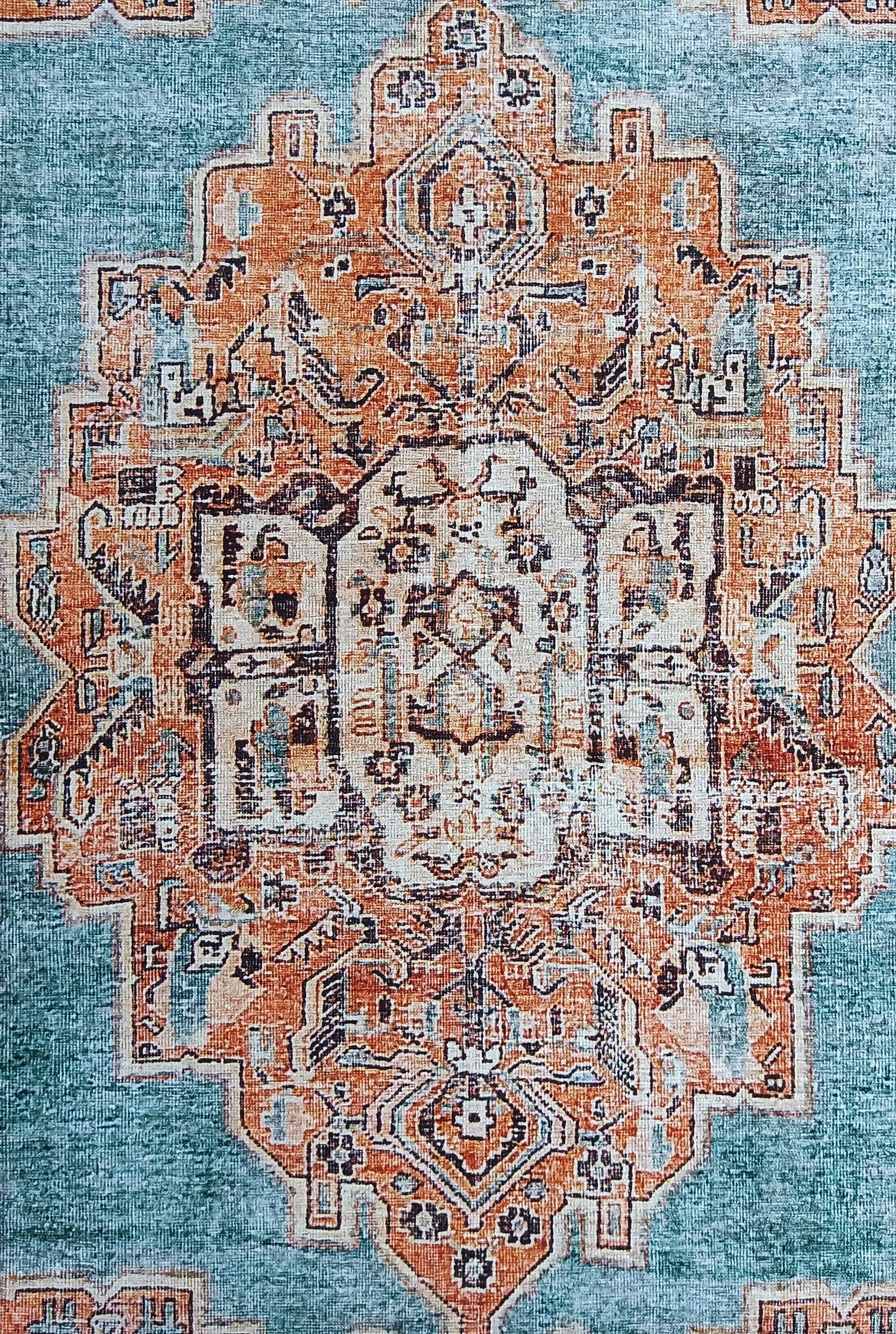 Samiha Rug Turkish Orange Beige Turquoise Rug