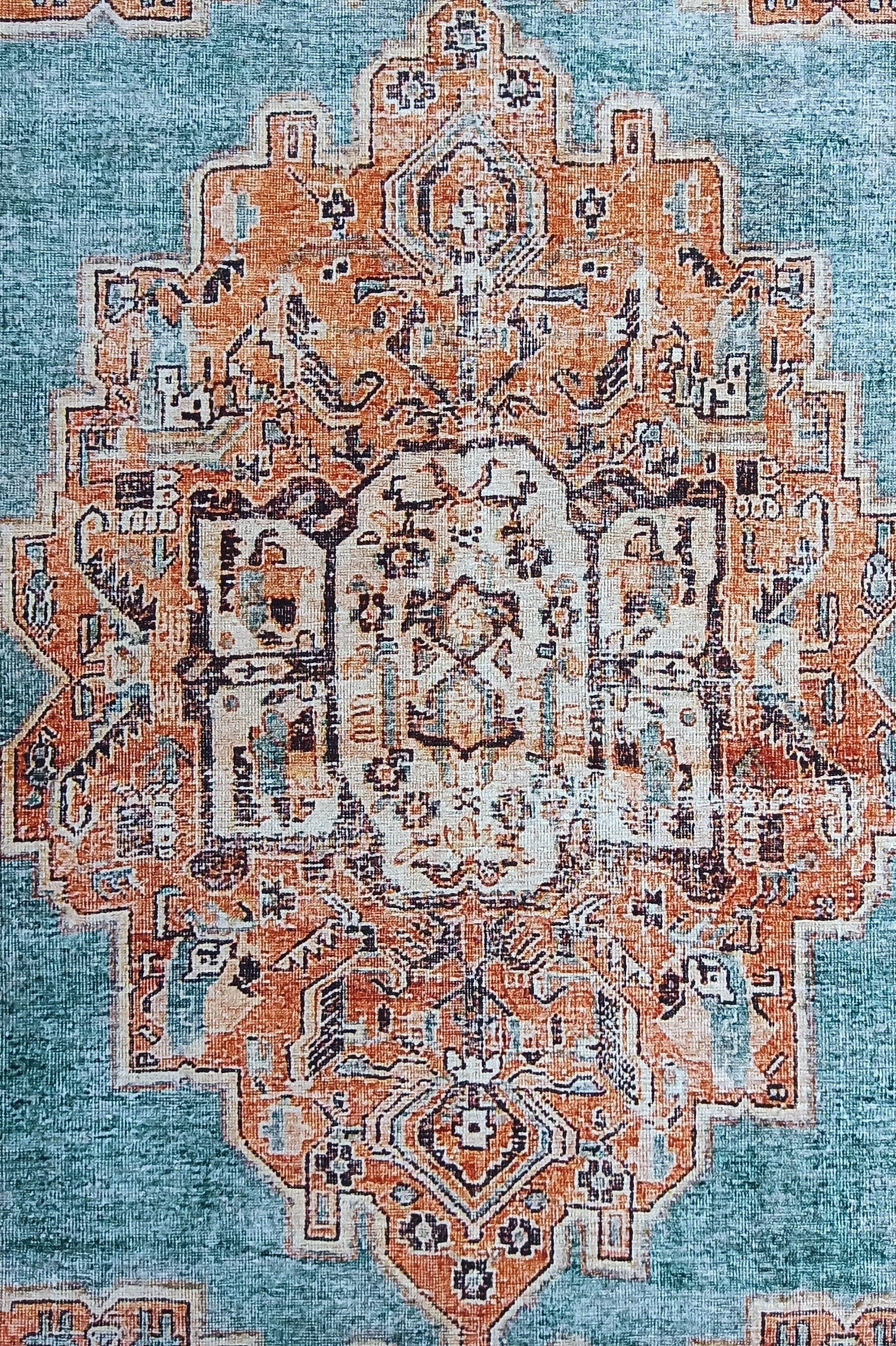 Samiha Rug Turkish Orange Beige Turquoise Rug