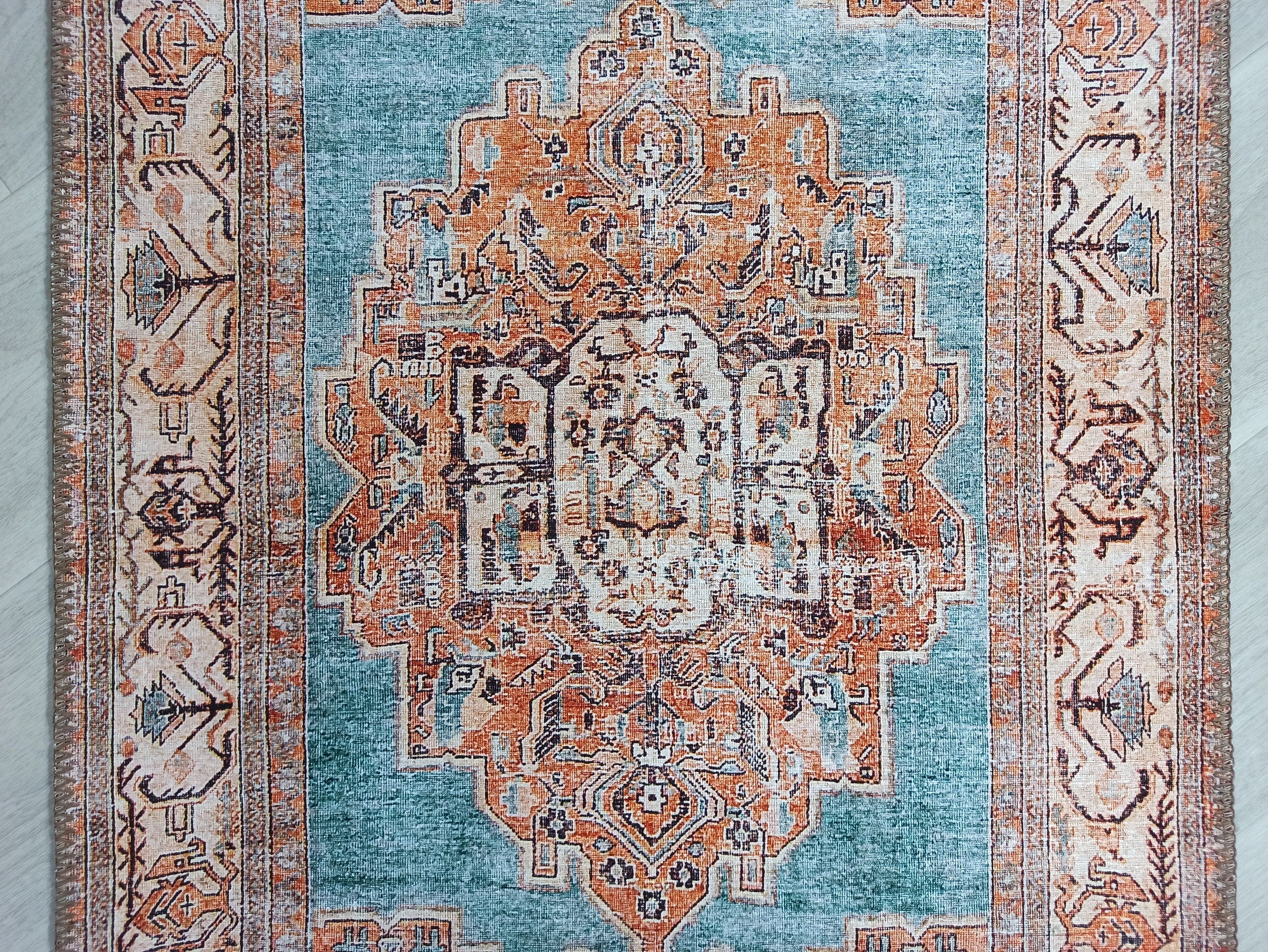 Samiha Rug Turkish Orange Beige Turquoise Rug