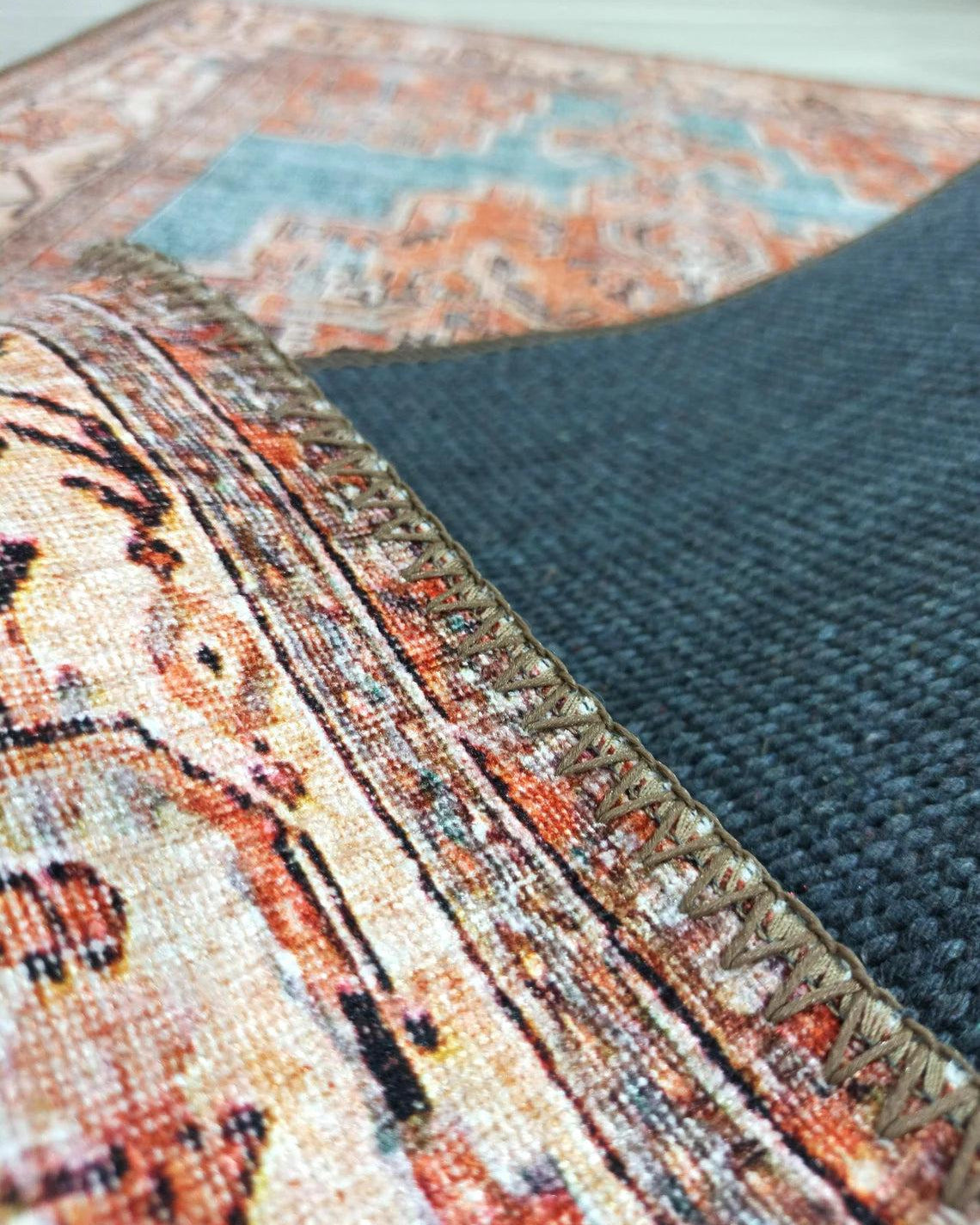 Samiha Rug Turkish Orange Beige Turquoise Rug