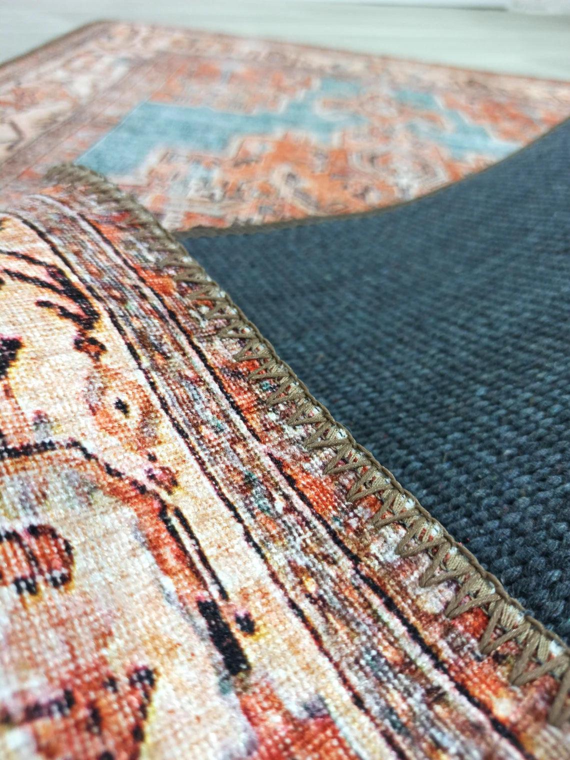 Samiha Rug Turkish Orange Beige Turquoise Rug