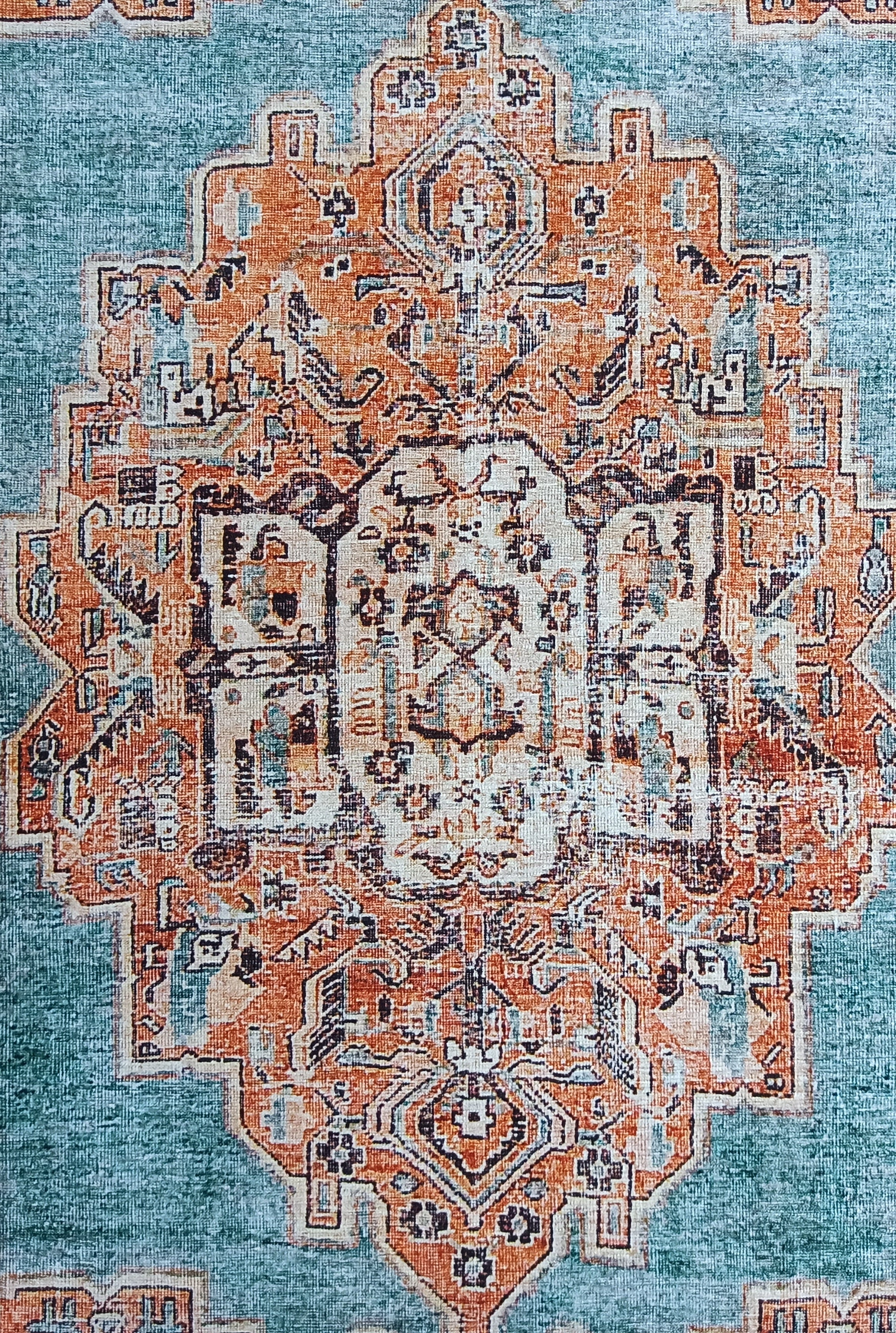 Samiha Rug Turkish Orange Beige Turquoise Rug