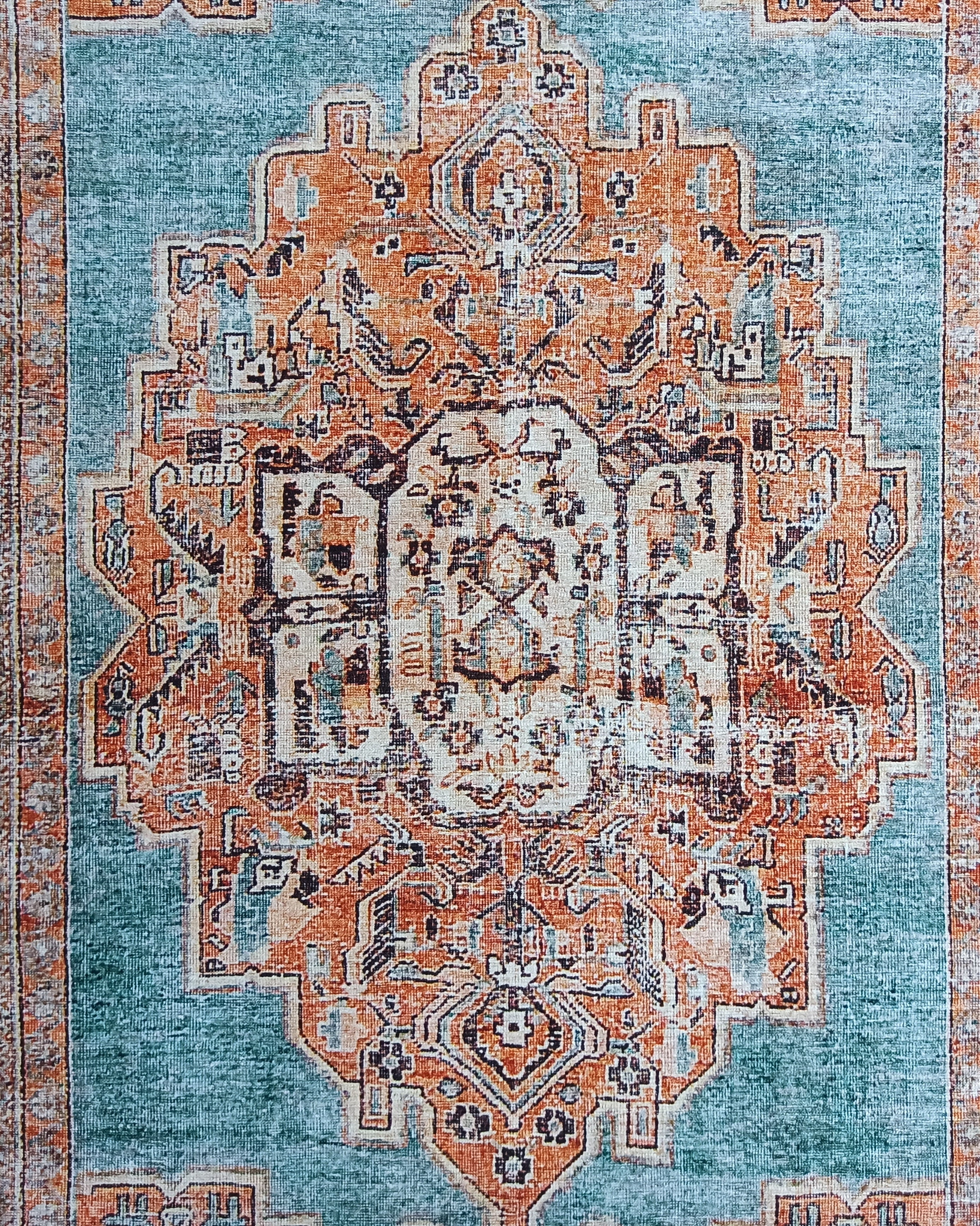 Samiha Rug Turkish Orange Beige Turquoise Rug