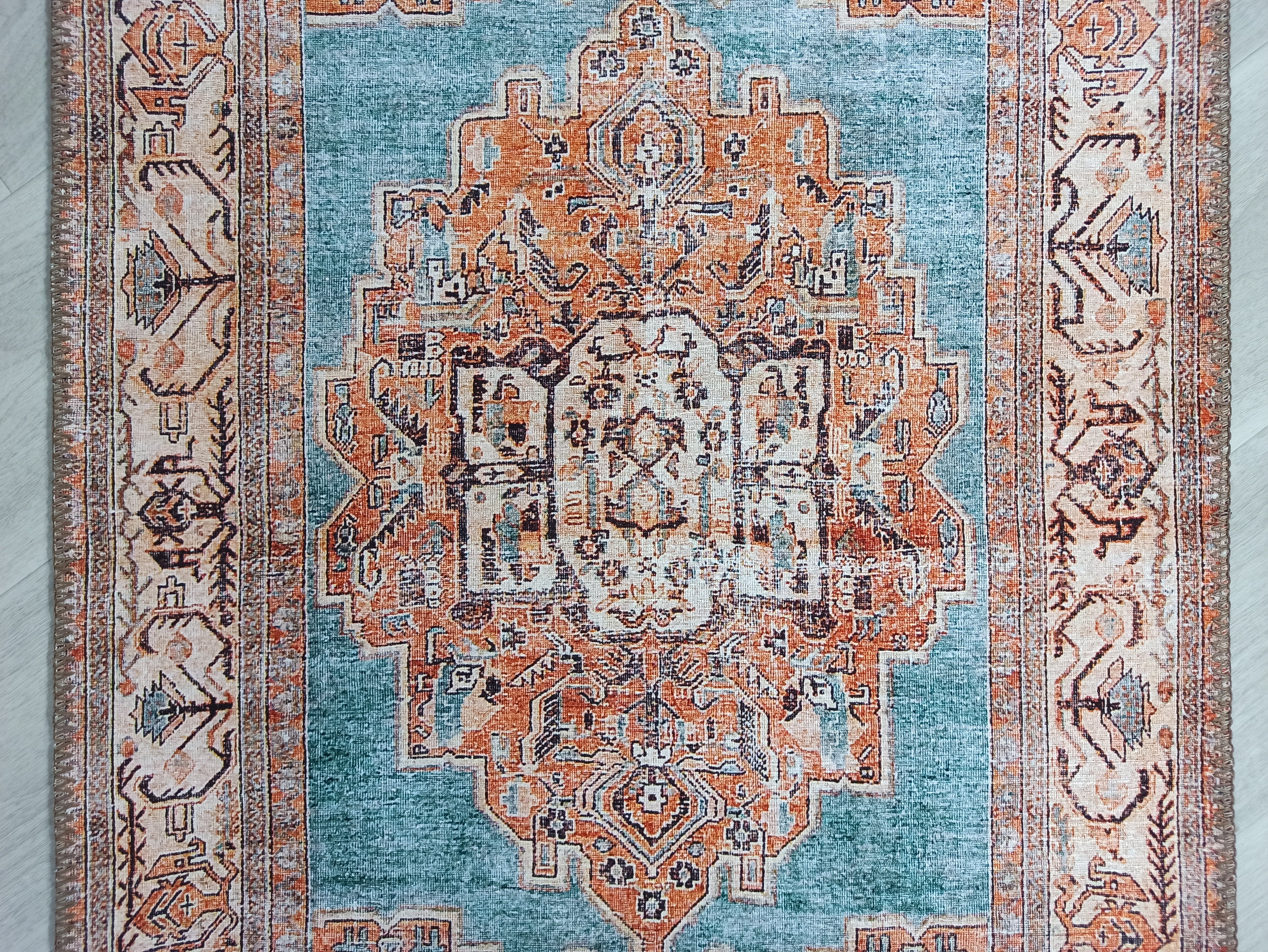 Samiha Rug Turkish Orange Beige Turquoise Rug