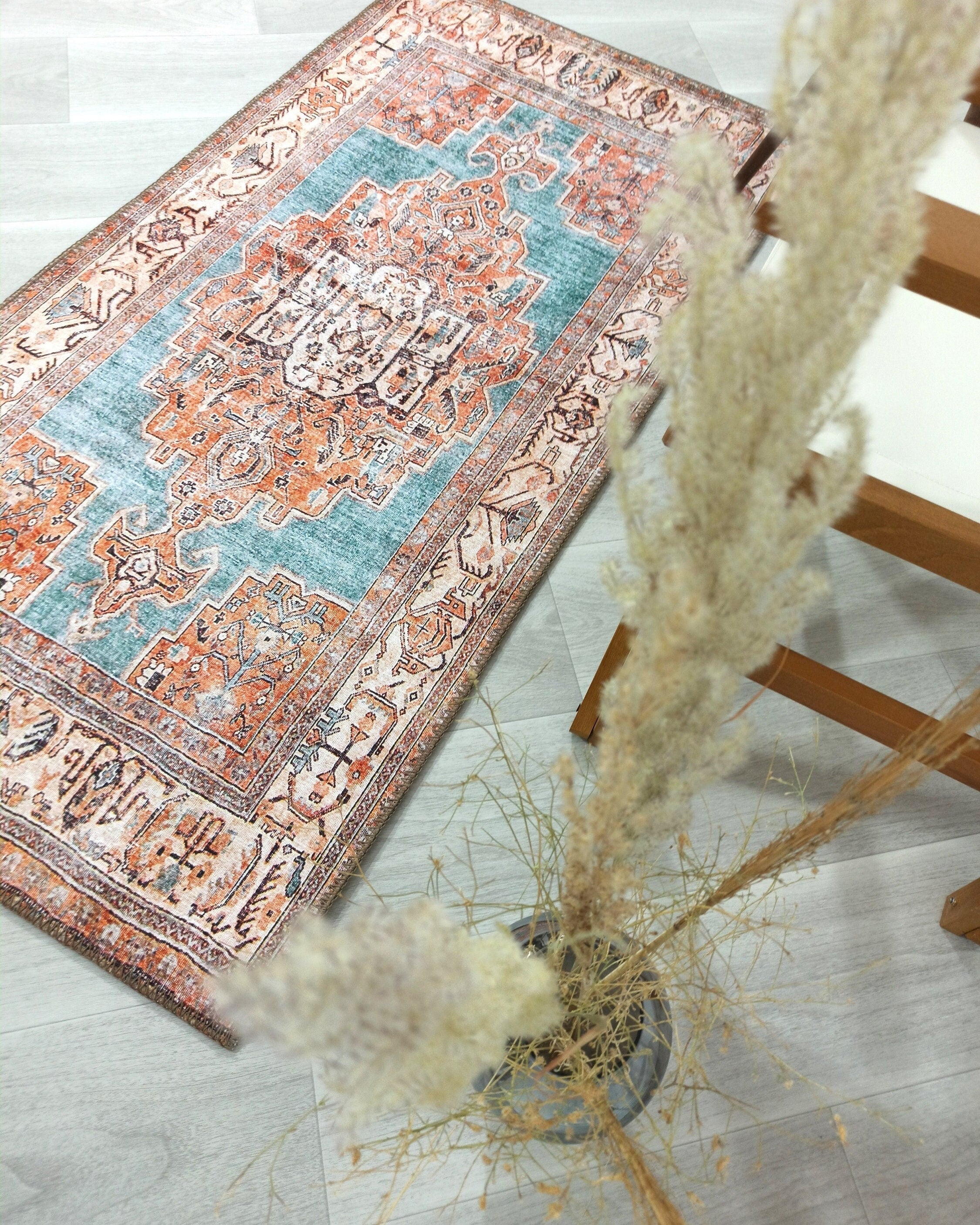 Samiha Rug Turkish Orange Beige Turquoise Rug