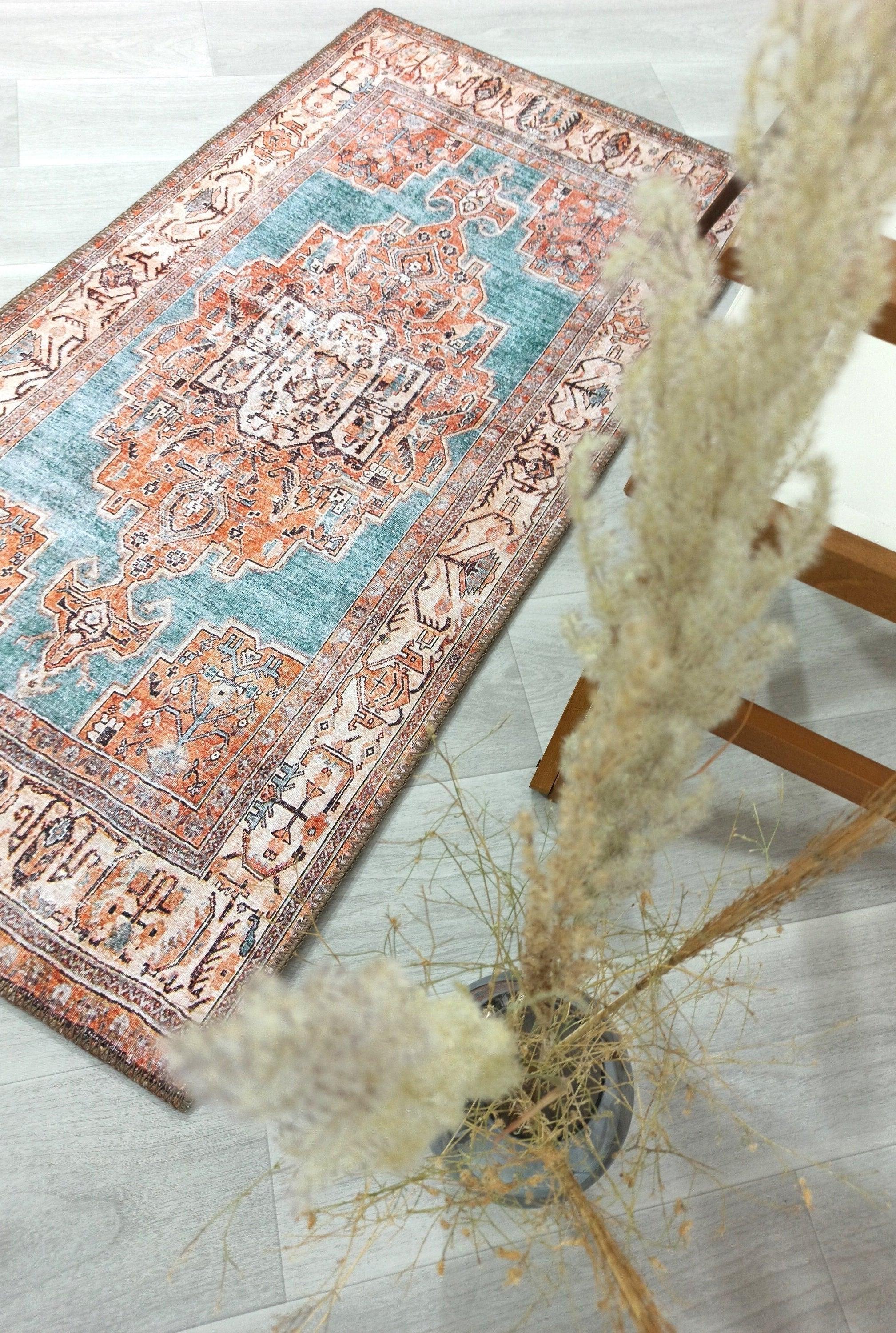 Samiha Rug Turkish Orange Beige Turquoise Rug