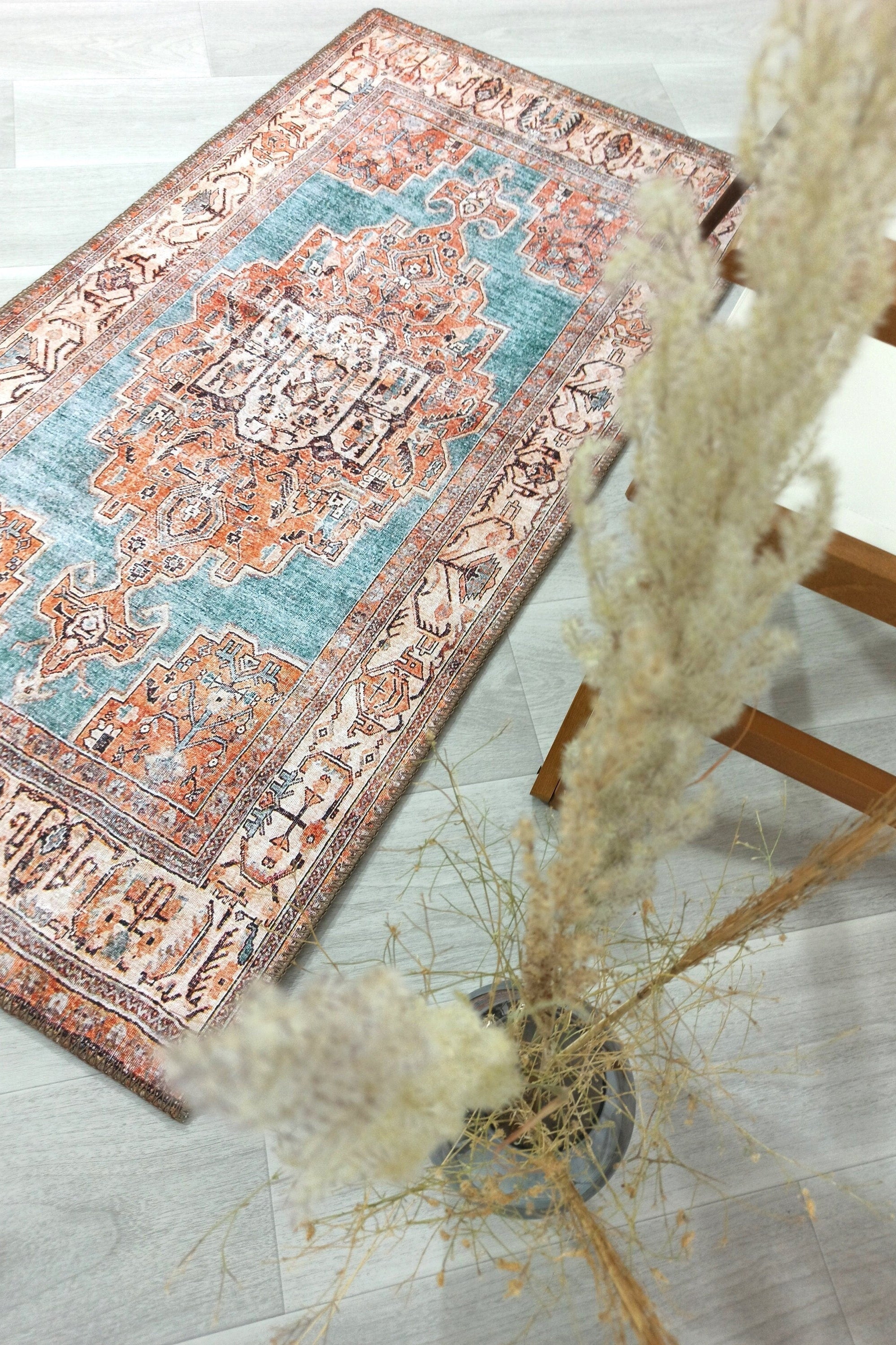 Samiha Rug Turkish Orange Beige Turquoise Rug