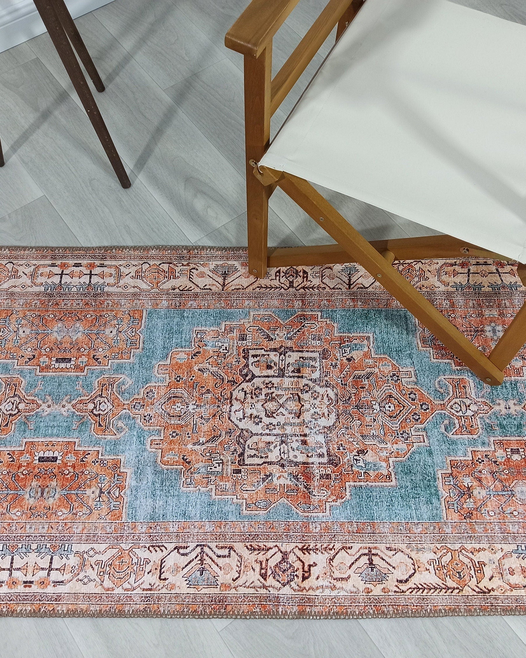 Samiha Rug Turkish Orange Beige Turquoise Rug