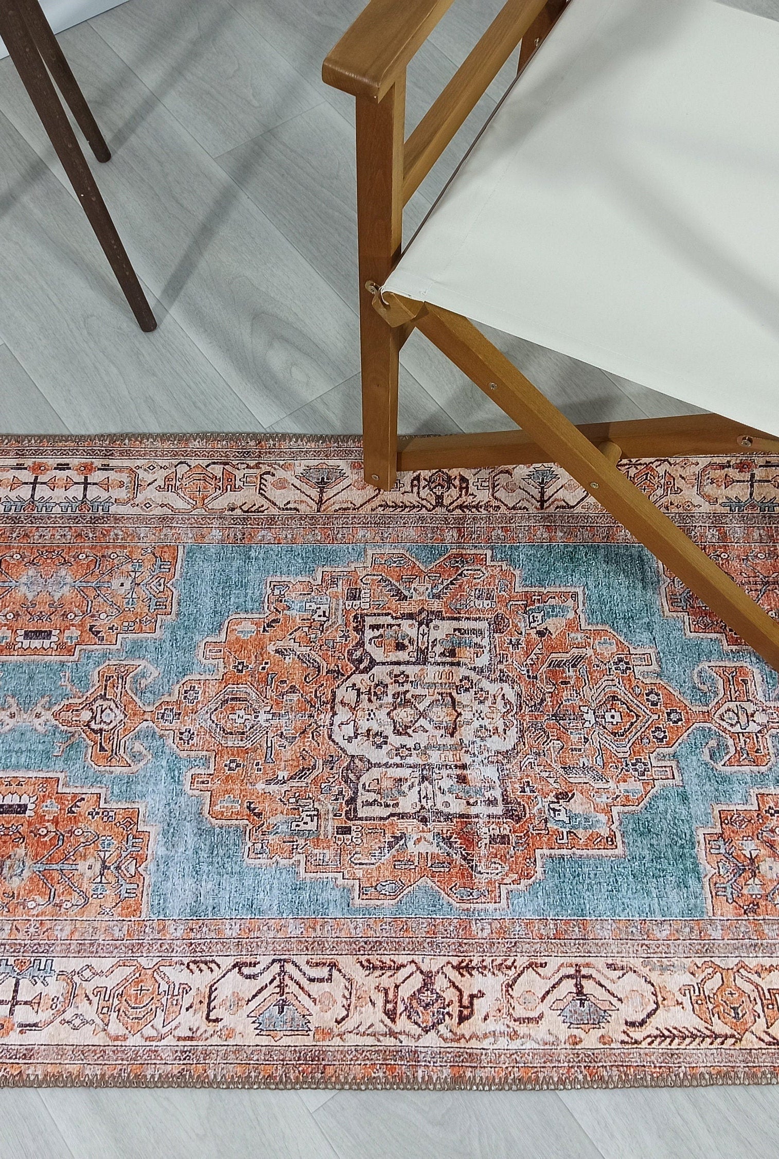 Samiha Rug Turkish Orange Beige Turquoise Rug