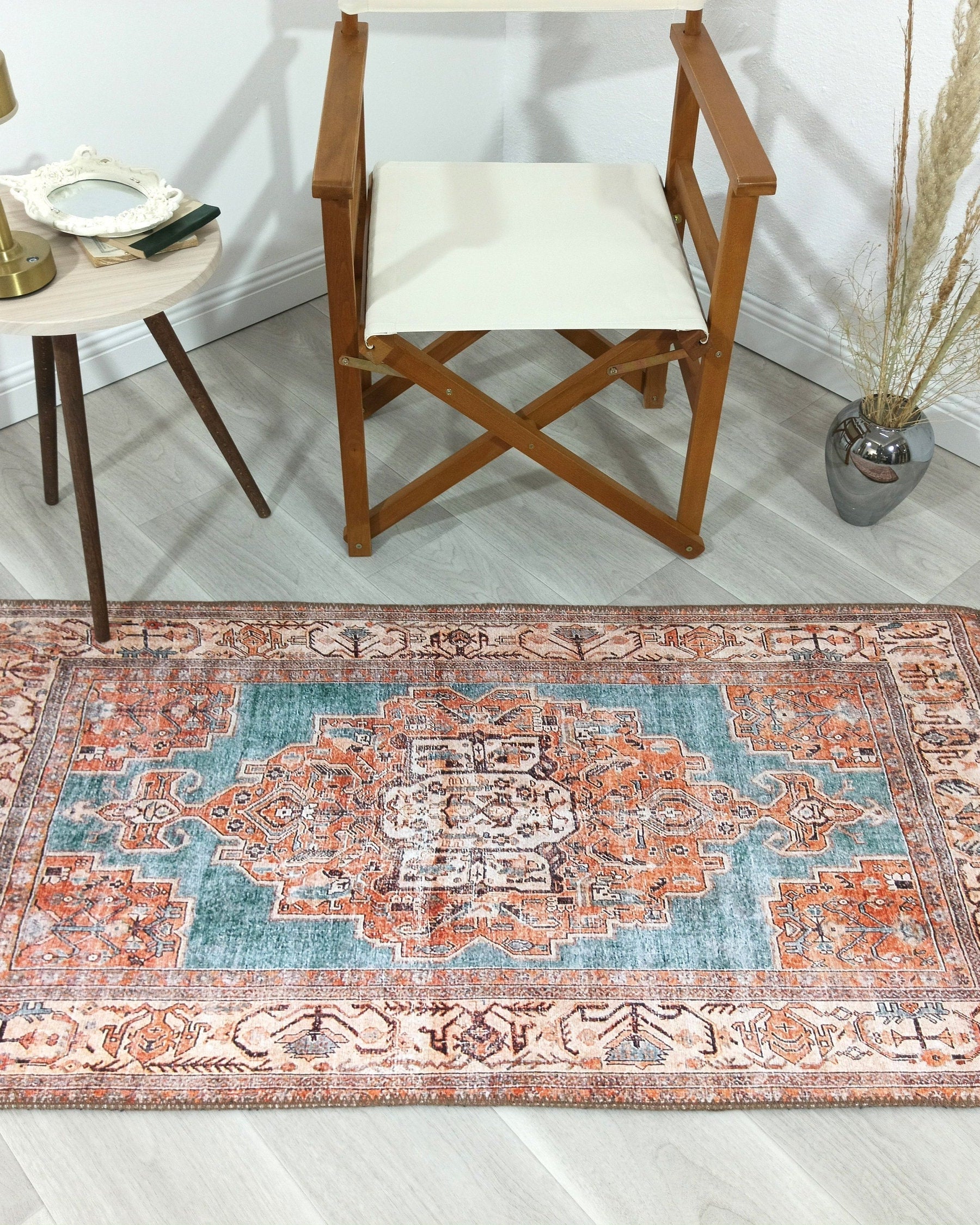 Samiha Rug Turkish Orange Beige Turquoise Rug