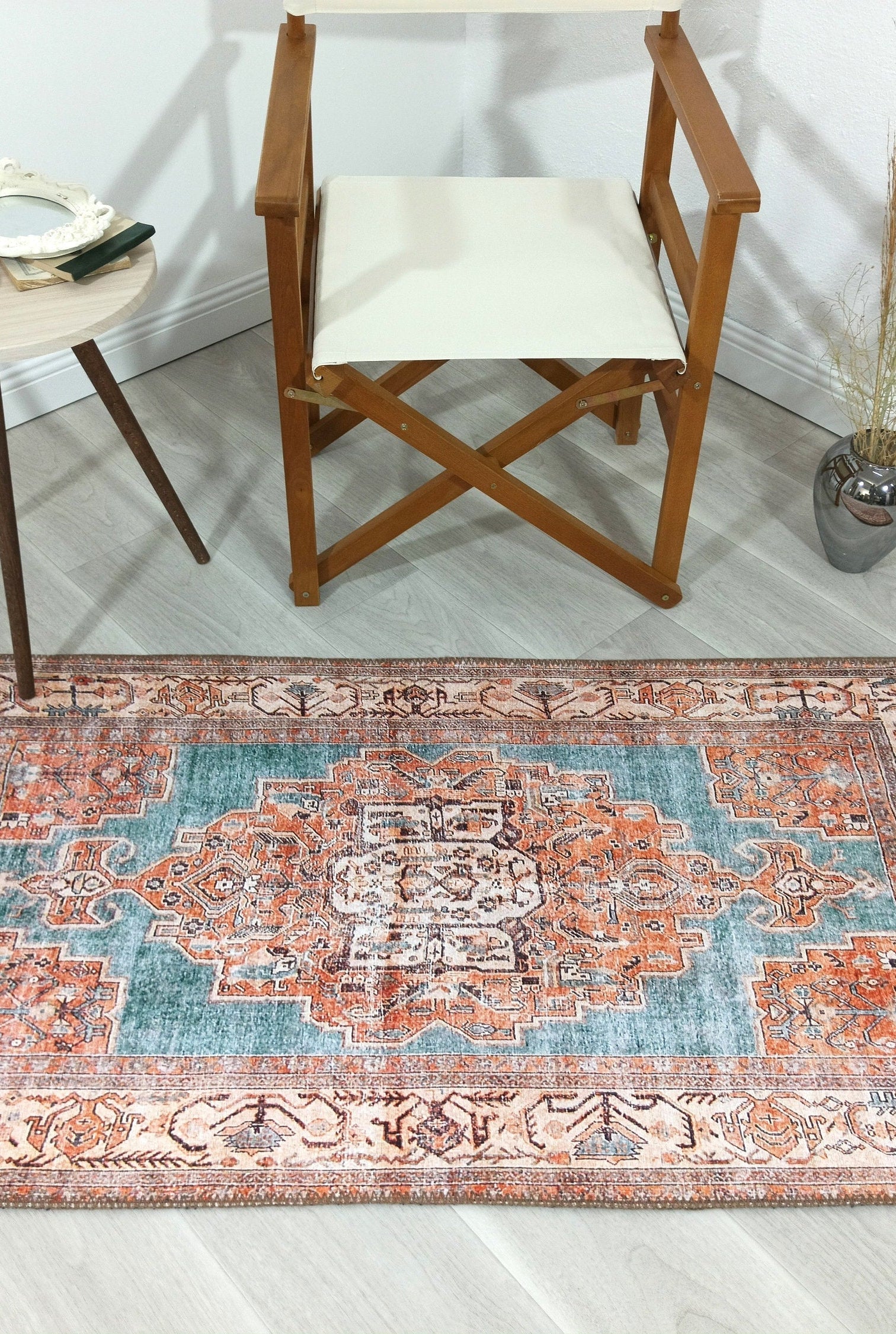 Samiha Rug Turkish Orange Beige Turquoise Rug
