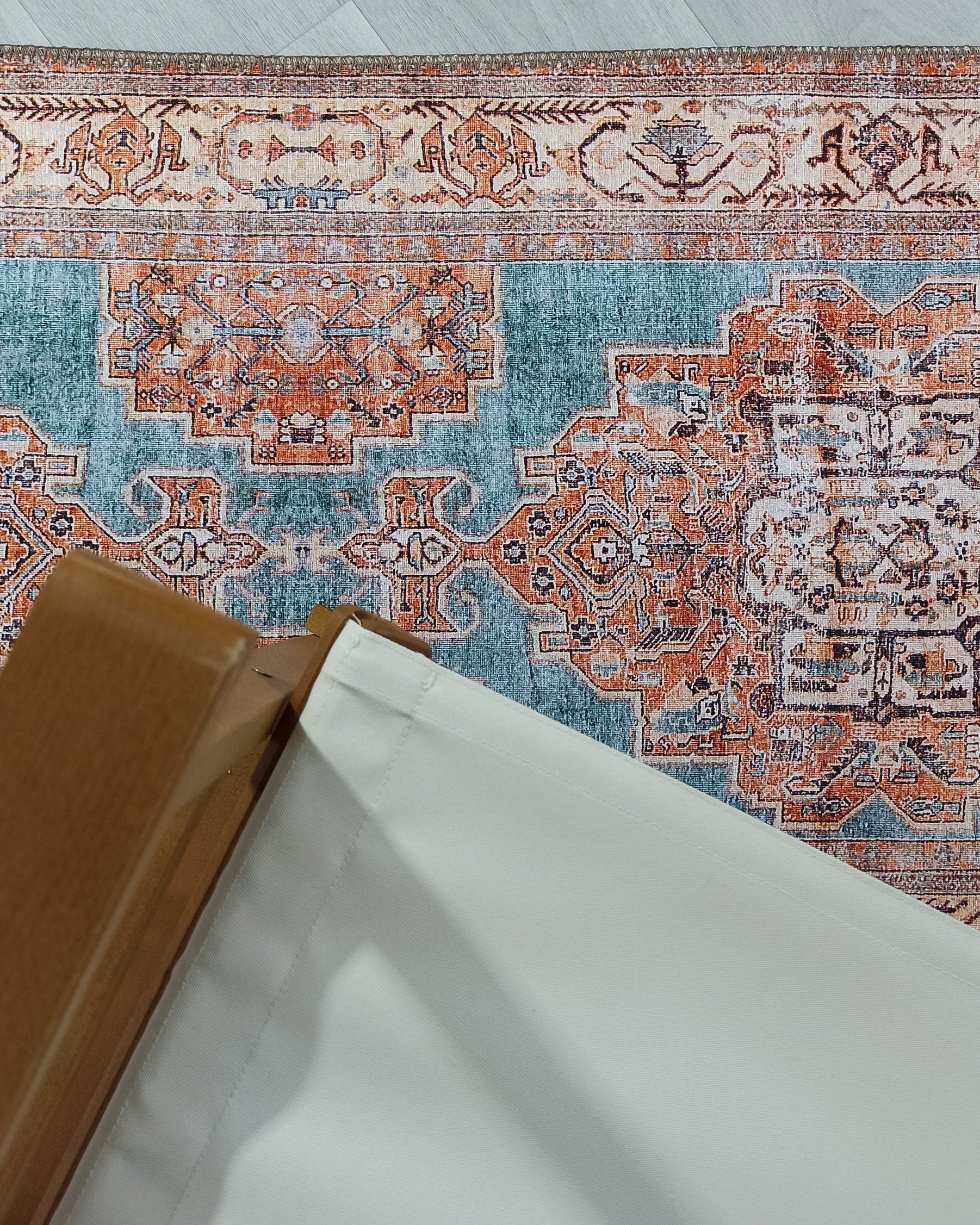 Samiha Rug Turkish Orange Beige Turquoise Rug