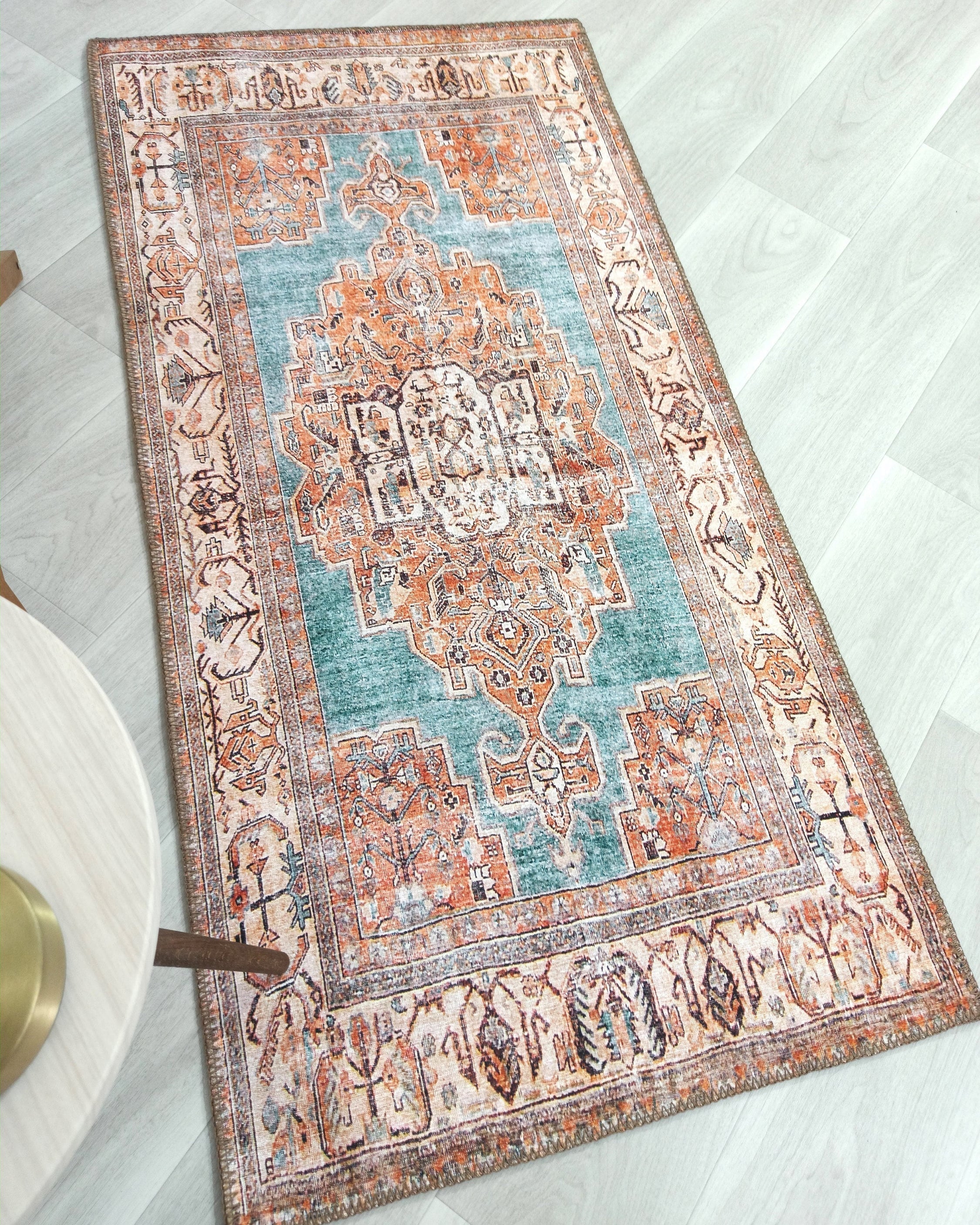 Samiha Rug Turkish Orange Beige Turquoise Rug