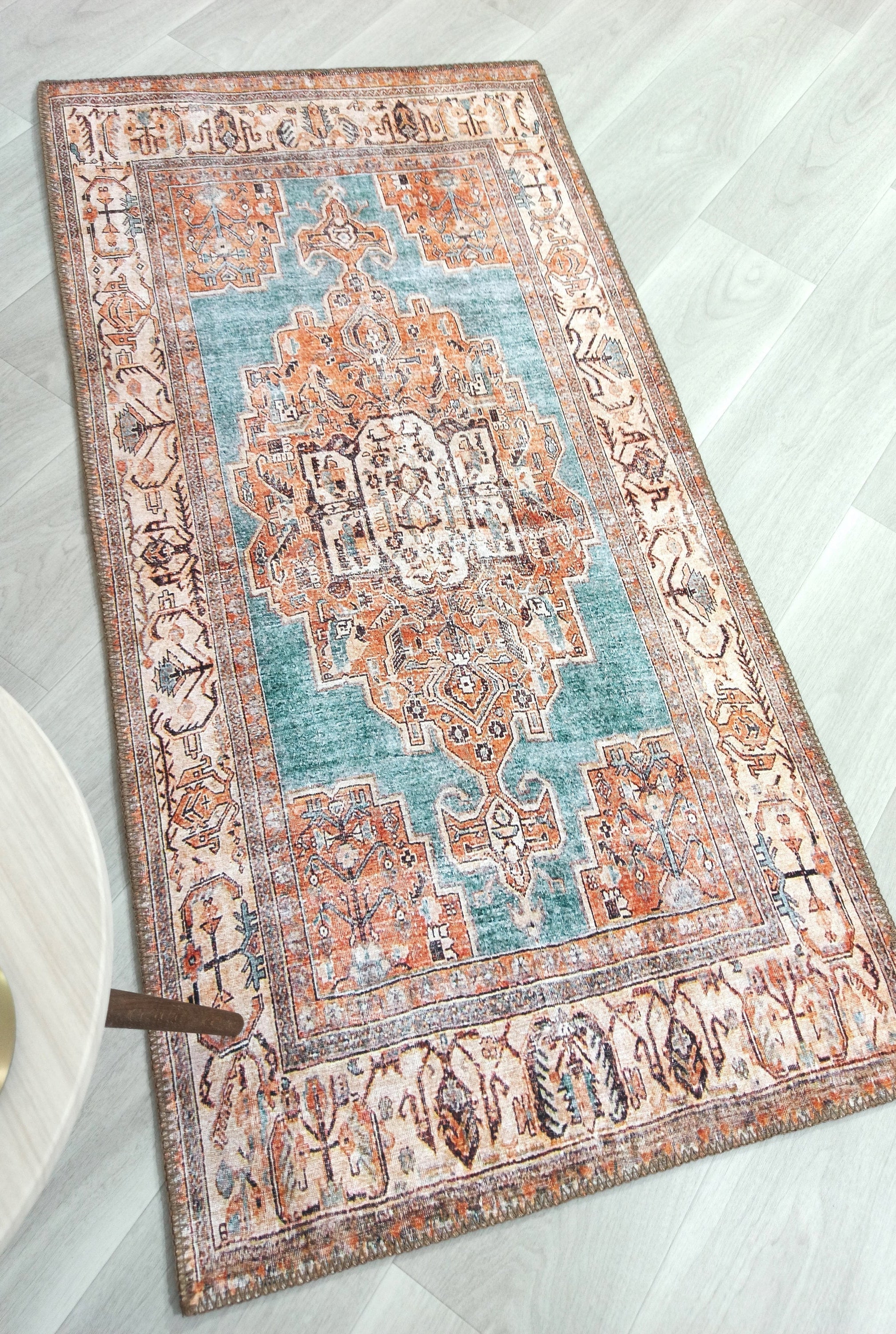Samiha Rug Turkish Orange Beige Turquoise Rug