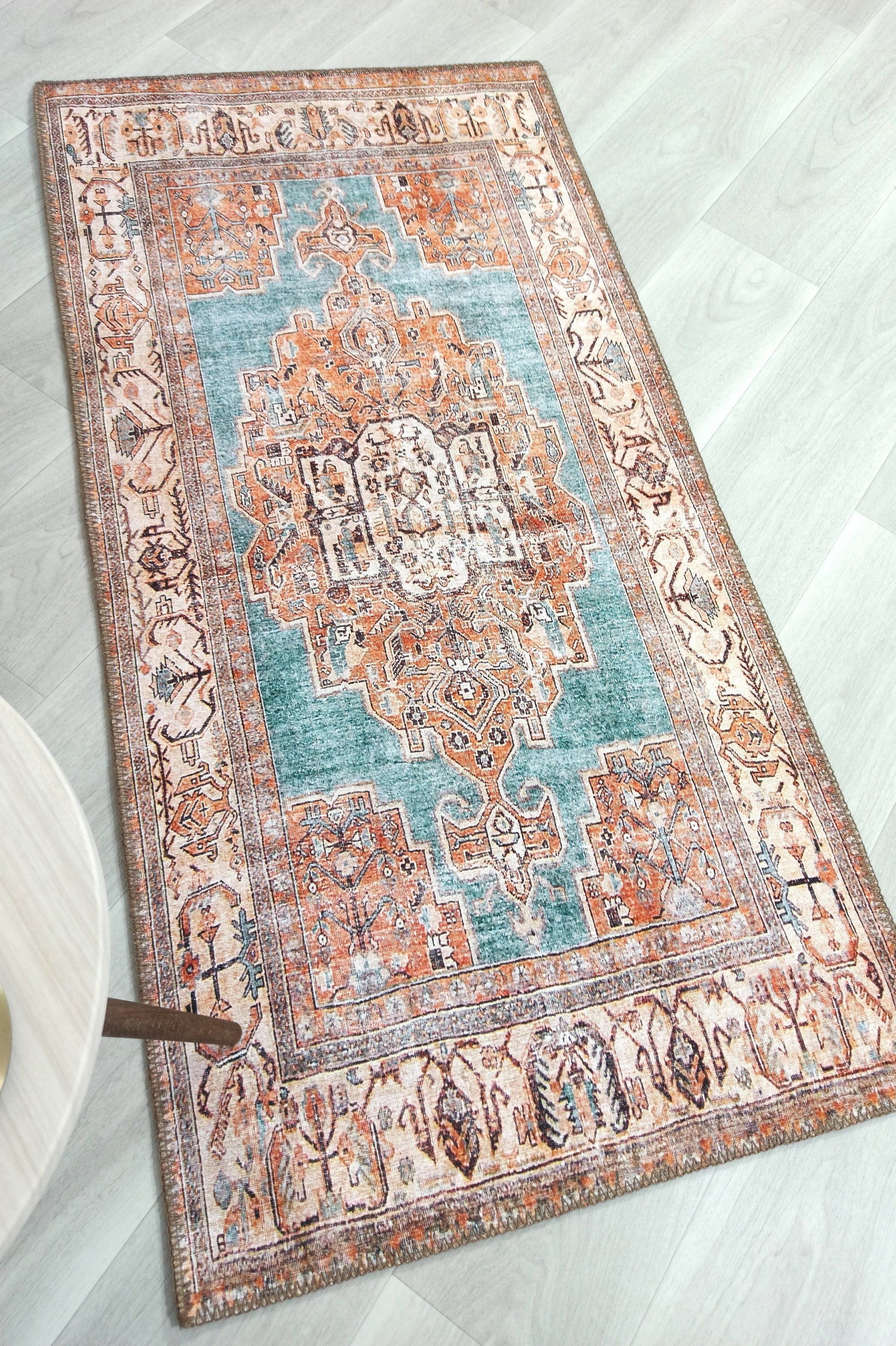 Samiha Rug Turkish Orange Beige Turquoise Rug