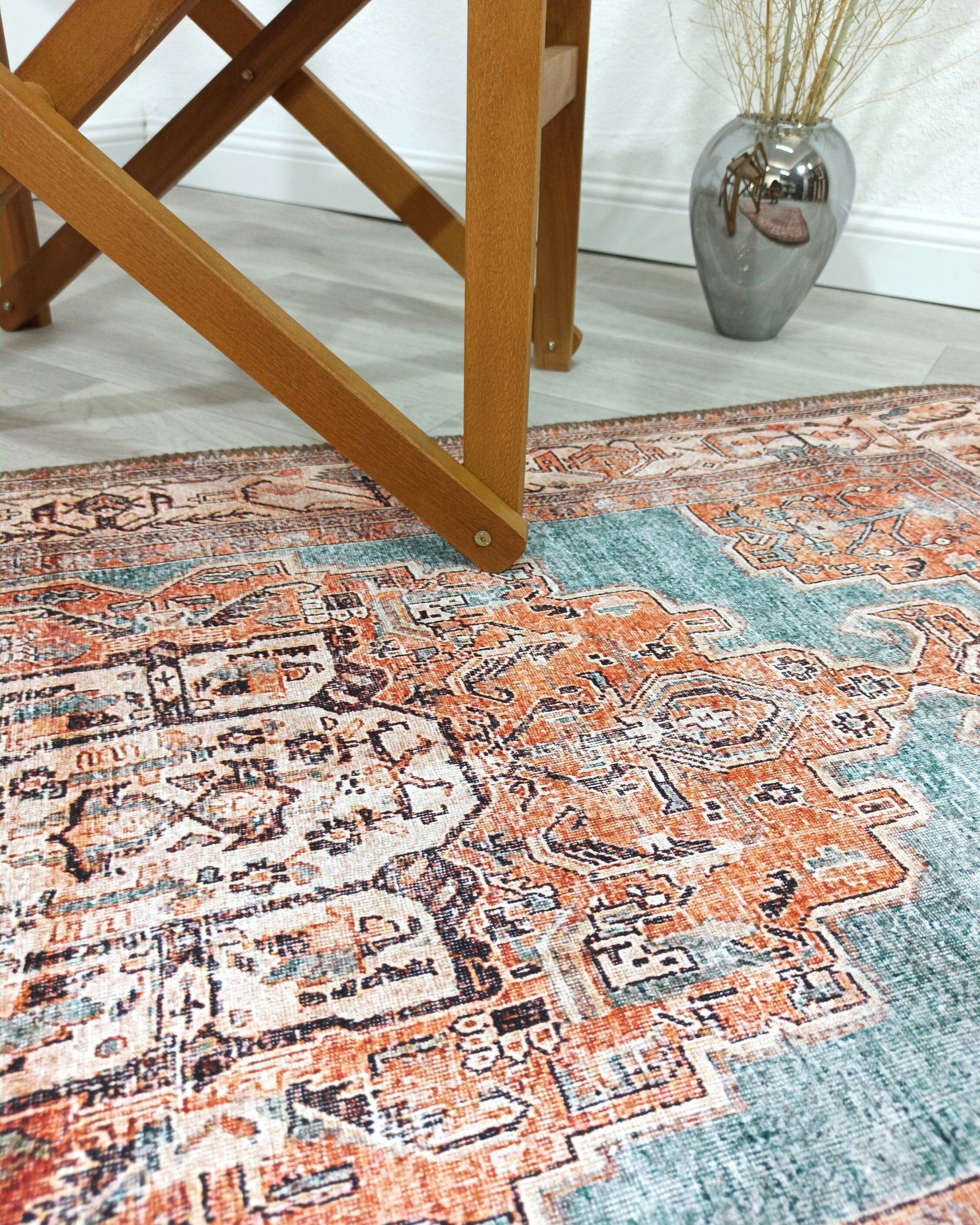 Samiha Rug Turkish Orange Beige Turquoise Rug