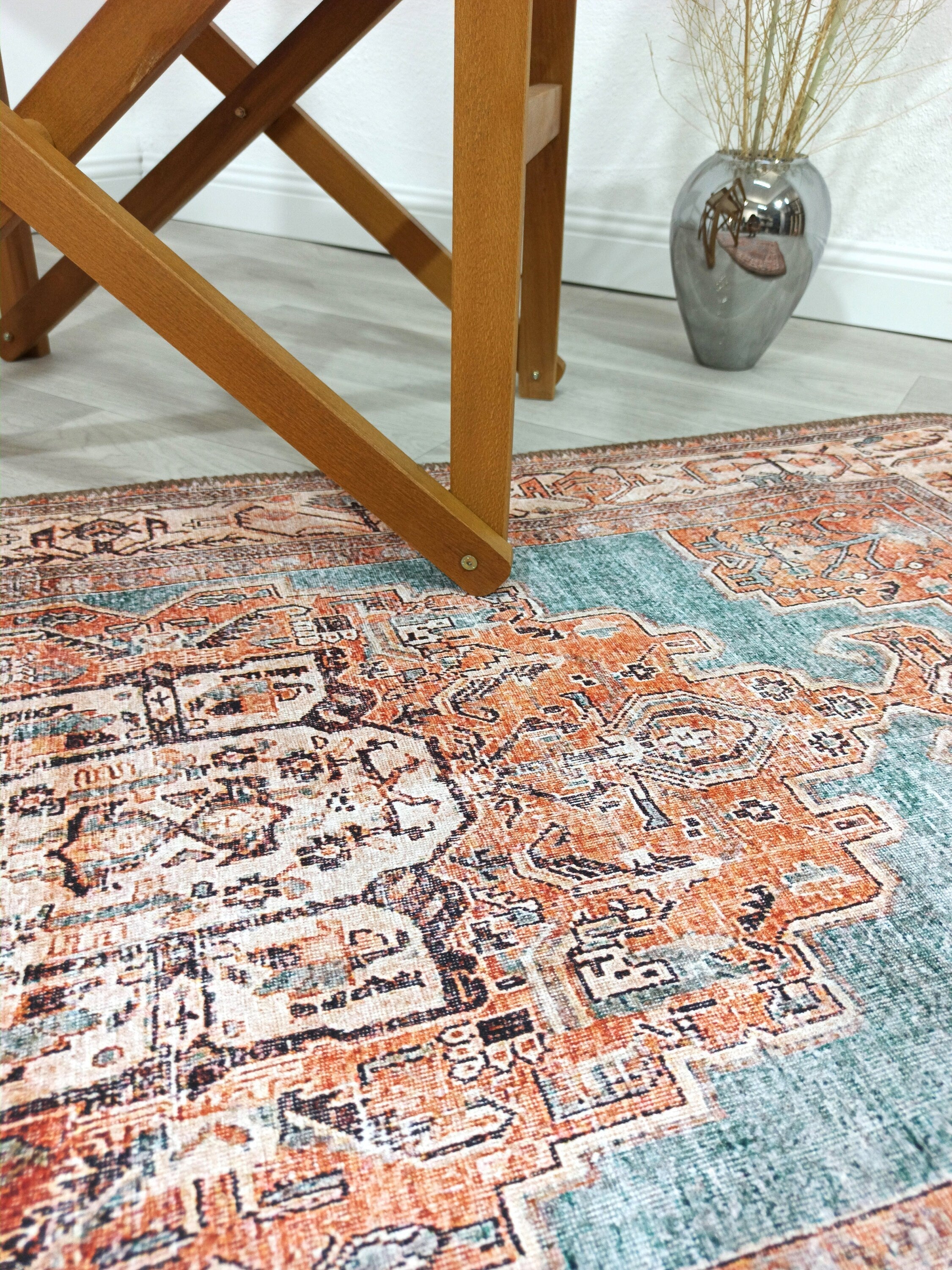 Samiha Rug Turkish Orange Beige Turquoise Rug