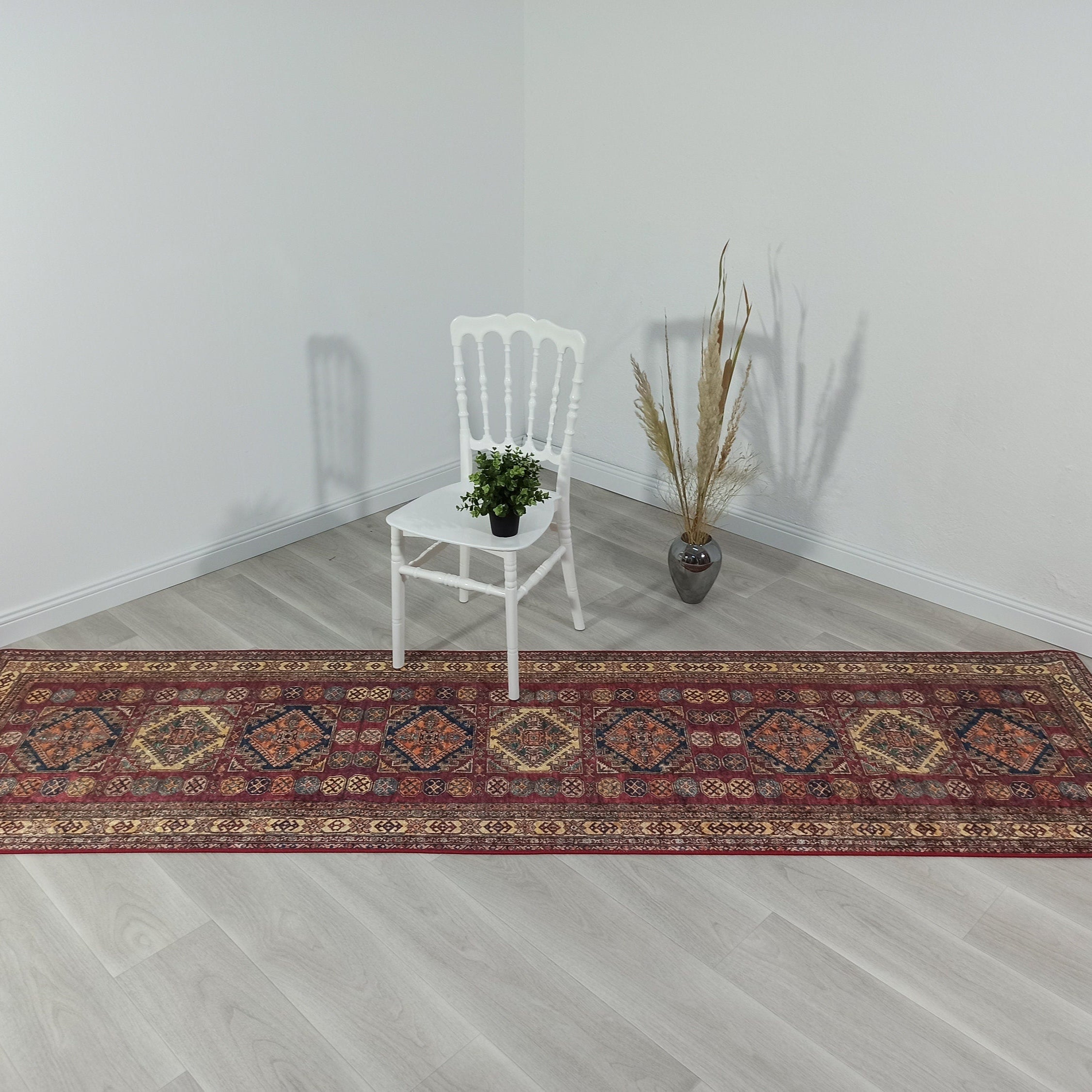 San-Runner Turkish Burgundy Dark Red Runner Rug