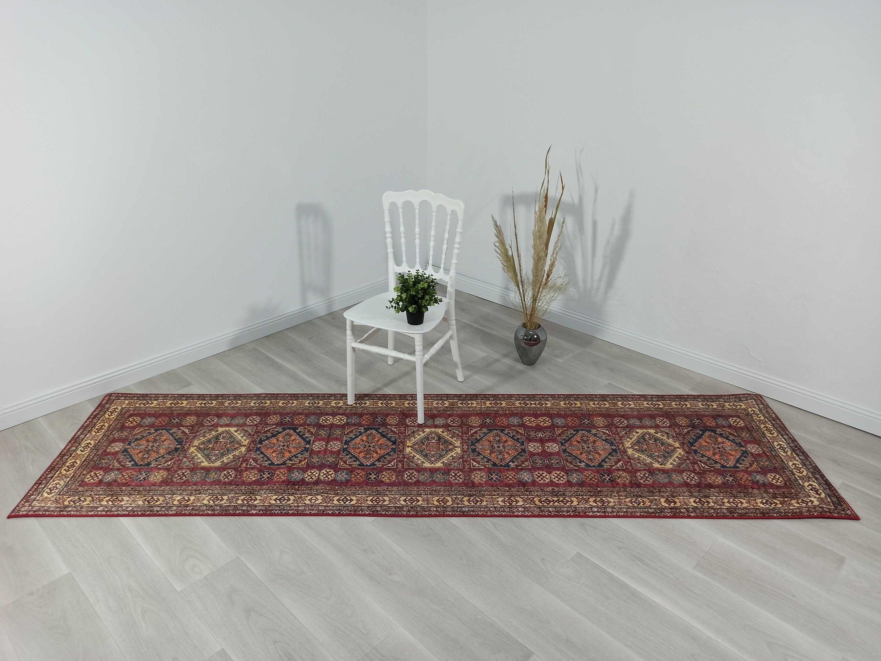 San-Runner Turkish Burgundy Dark Red Runner Rug