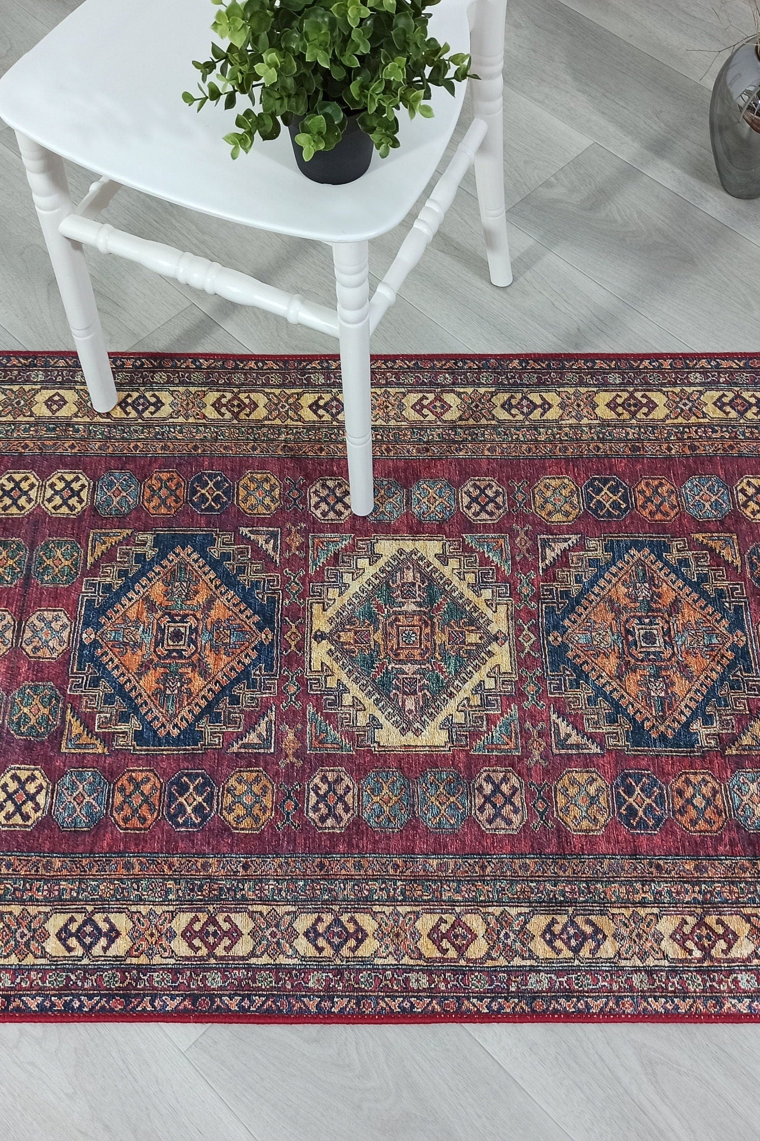 San-Runner Turkish Burgundy Dark Red Runner Rug